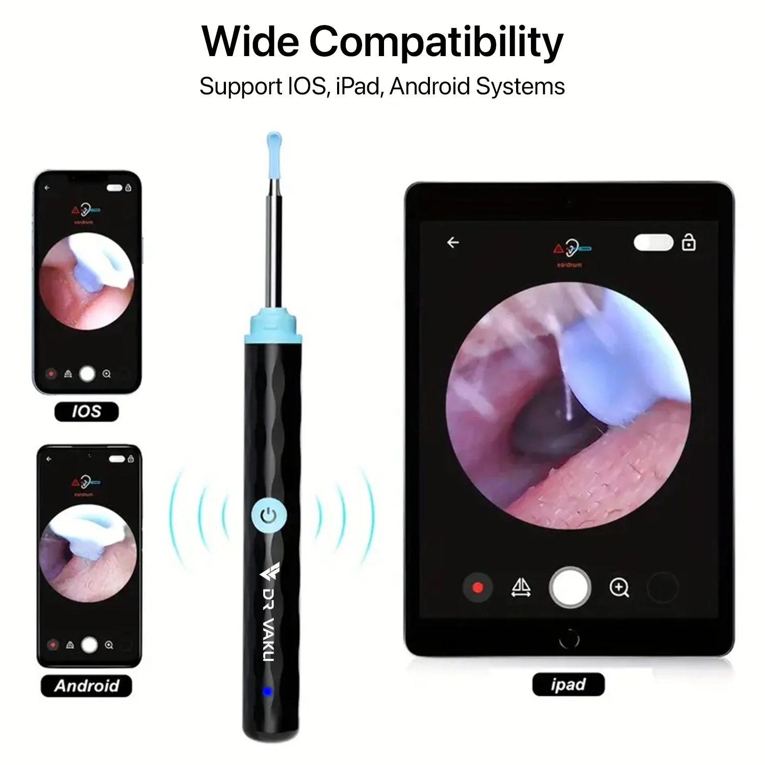 DR VAKU® Earocam Earwax Removal Tool with 1080p Wireless Camera Waterproof Visual Ear Scope Compatible with Android,iOS - Black - Image 3