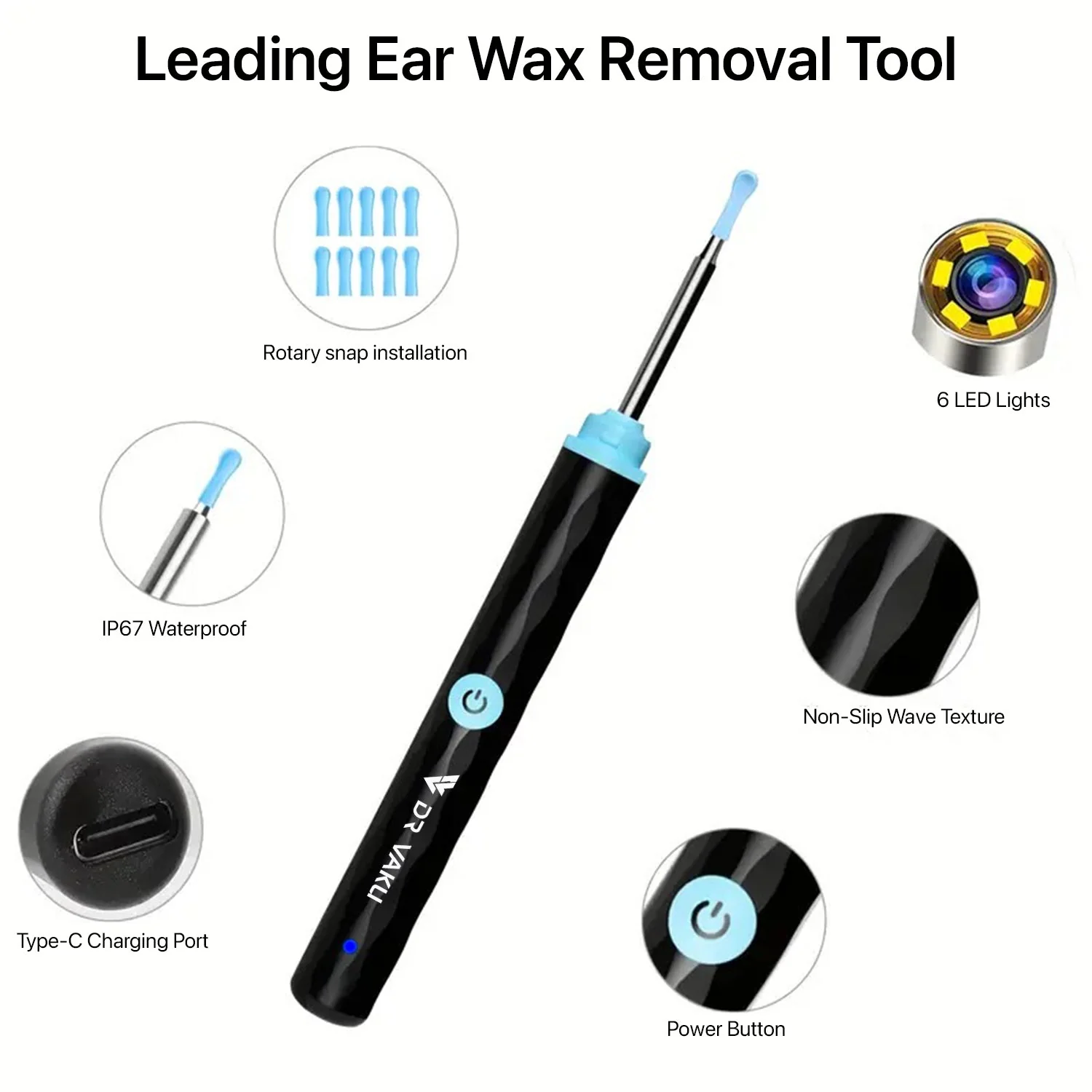 DR VAKU® Earocam Earwax Removal Tool with 1080p Wireless Camera Waterproof Visual Ear Scope Compatible with Android,iOS - Black - Image 9