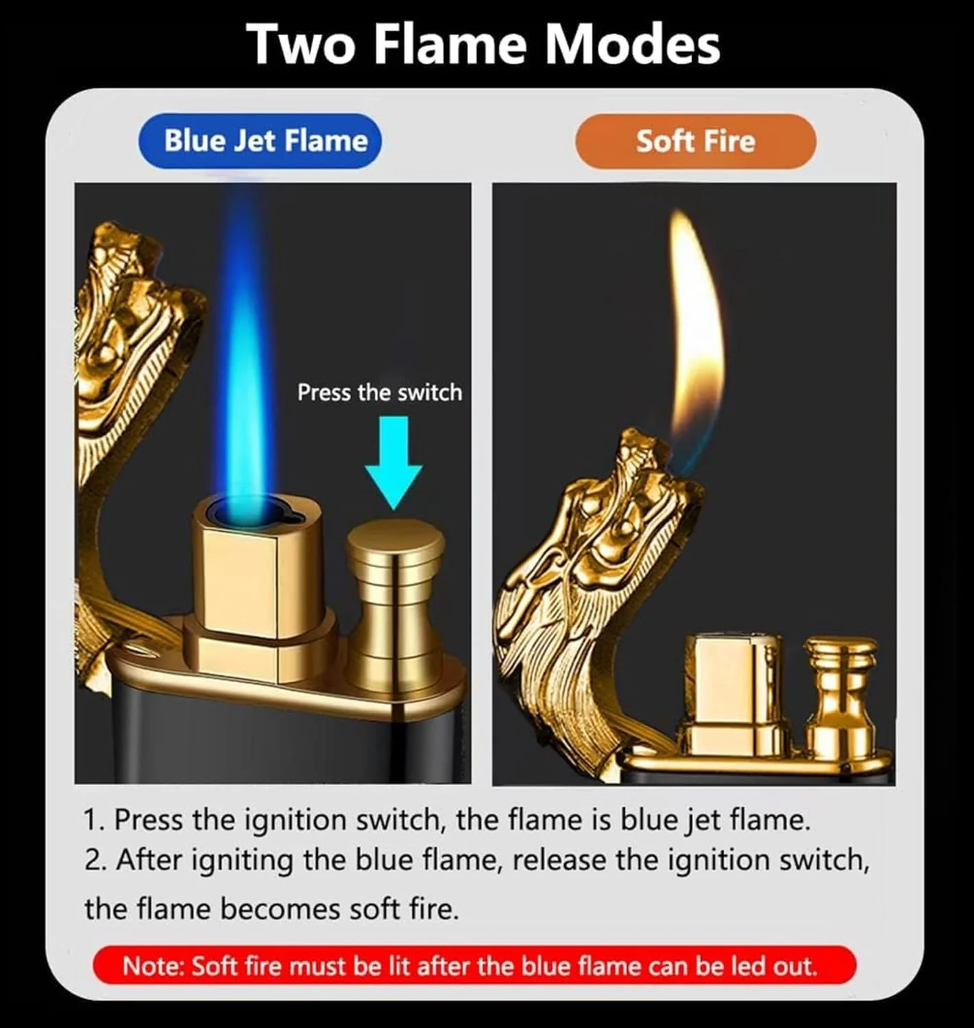 Dragor: Windproof Double-Jet Flame Torch Lighter with Dragon Design, Refillable Butane Gas Metal Lighter for Cigars, Cigarettes & Unique Gifting for Men - Image 5