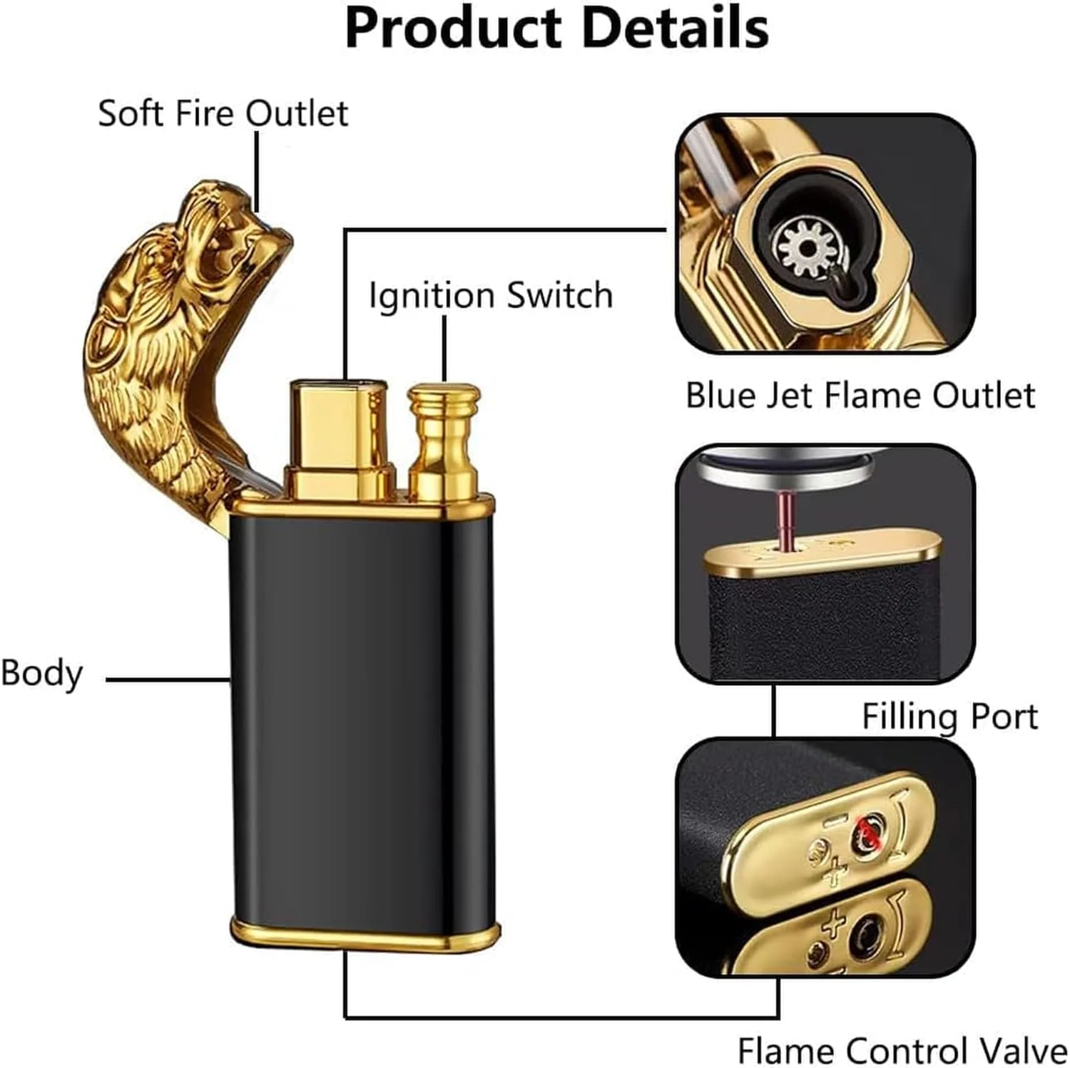 Dragor: Windproof Double-Jet Flame Torch Lighter with Dragon Design, Refillable Butane Gas Metal Lighter for Cigars, Cigarettes & Unique Gifting for Men - Image 6