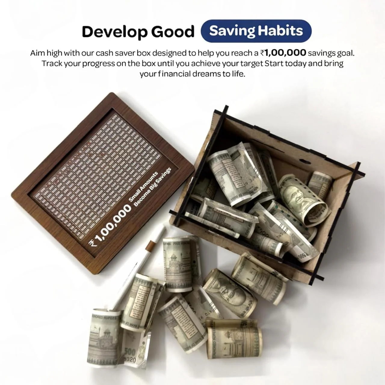 DreamBank: Wooden Savings Bank with Visual Tracker – Daily Motivation Piggy Bank for Goal Saving, Habit Building & Gifting - Image 3