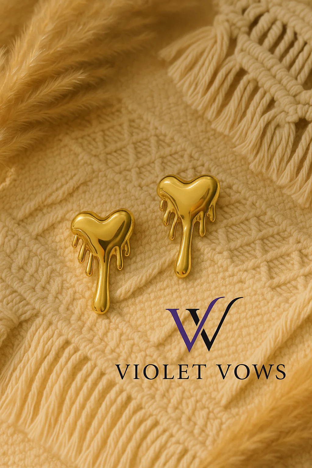 Dripping Gold Heart Earrings - Abstract Statement Studs - Image 2