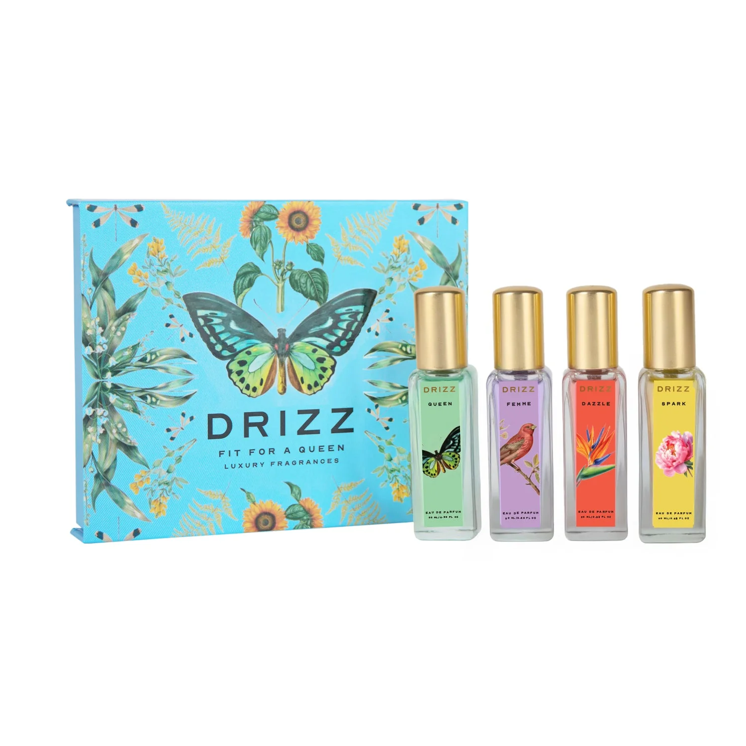 DRIZZ Fit for a Queen Luxury Women Eau De Parfum Gift Set 4x20ml for Women with Spark, Femme, Dazzle, Queen Perfumes - Image 9