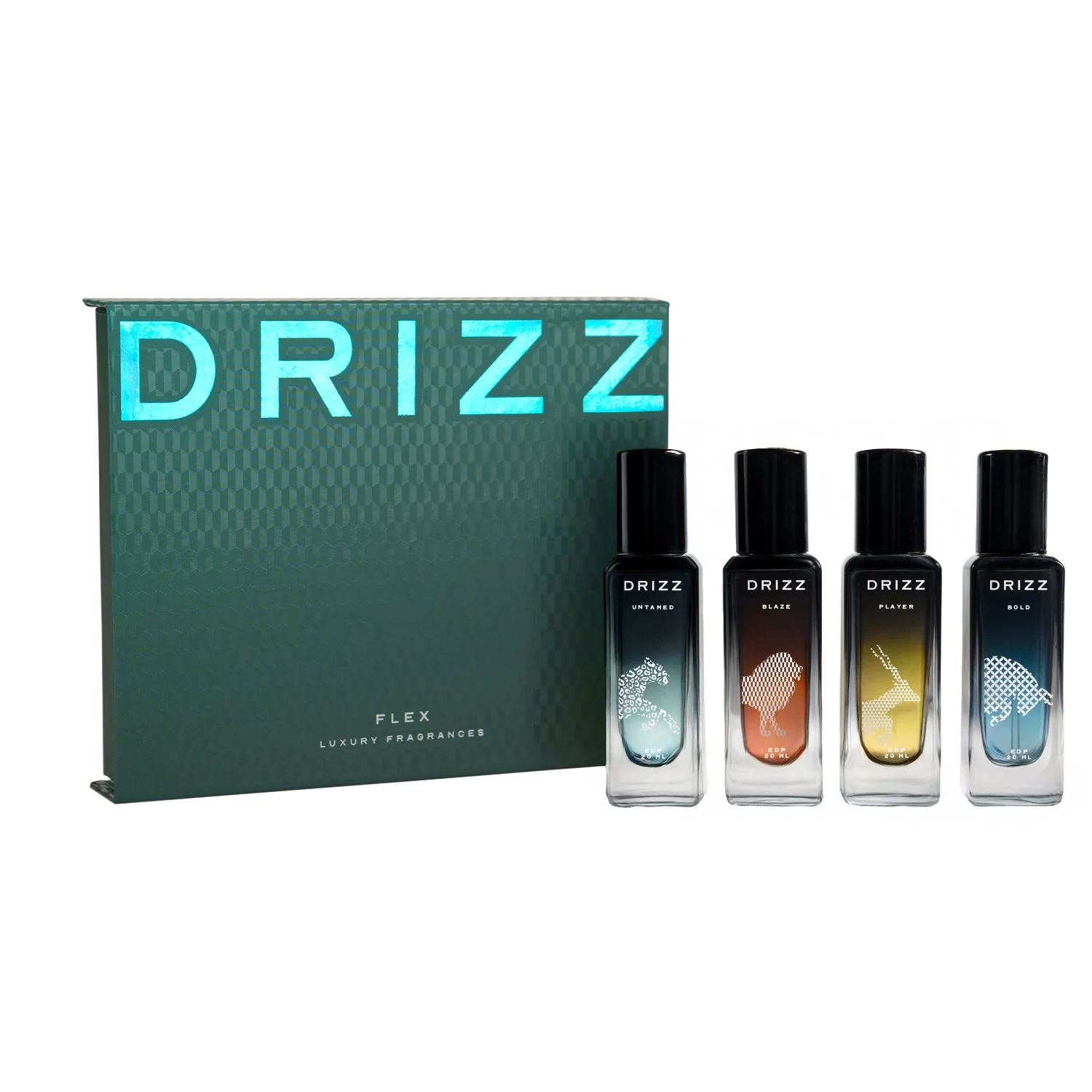 DRIZZ Flex Luxury Men Eau De Parfum Gift Set 4x20ml for Men with Untamed, Blaze, Bold, Player Perfumes - Image 9