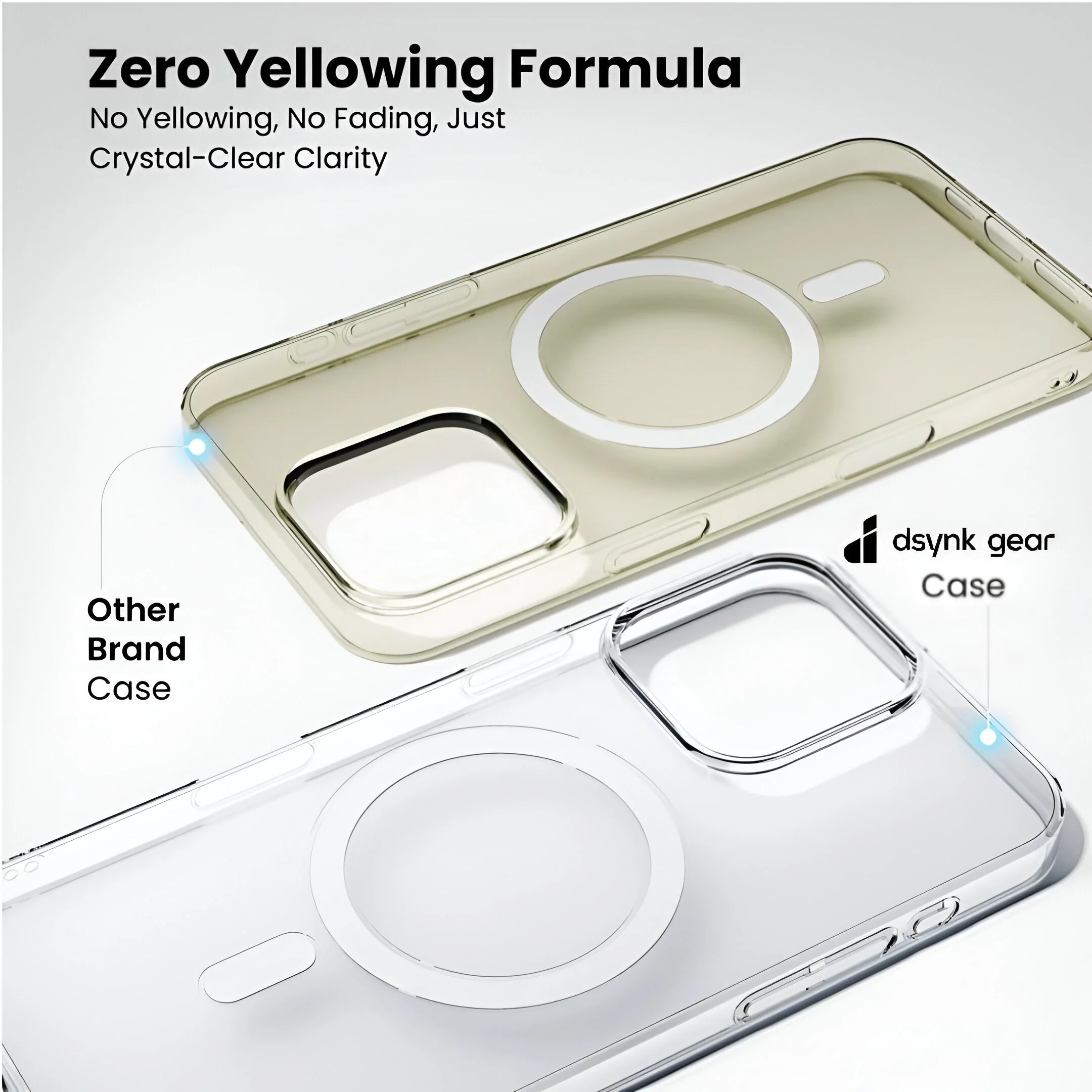Dsynk Gear Anti-Yellow Clear Case for iPhone | UV Shield Technology | Zero-Yellowing Formula | MagSafe Compatible | Drop Protection (TPU + Polycarbonate | Crystal Clear) - Image 7