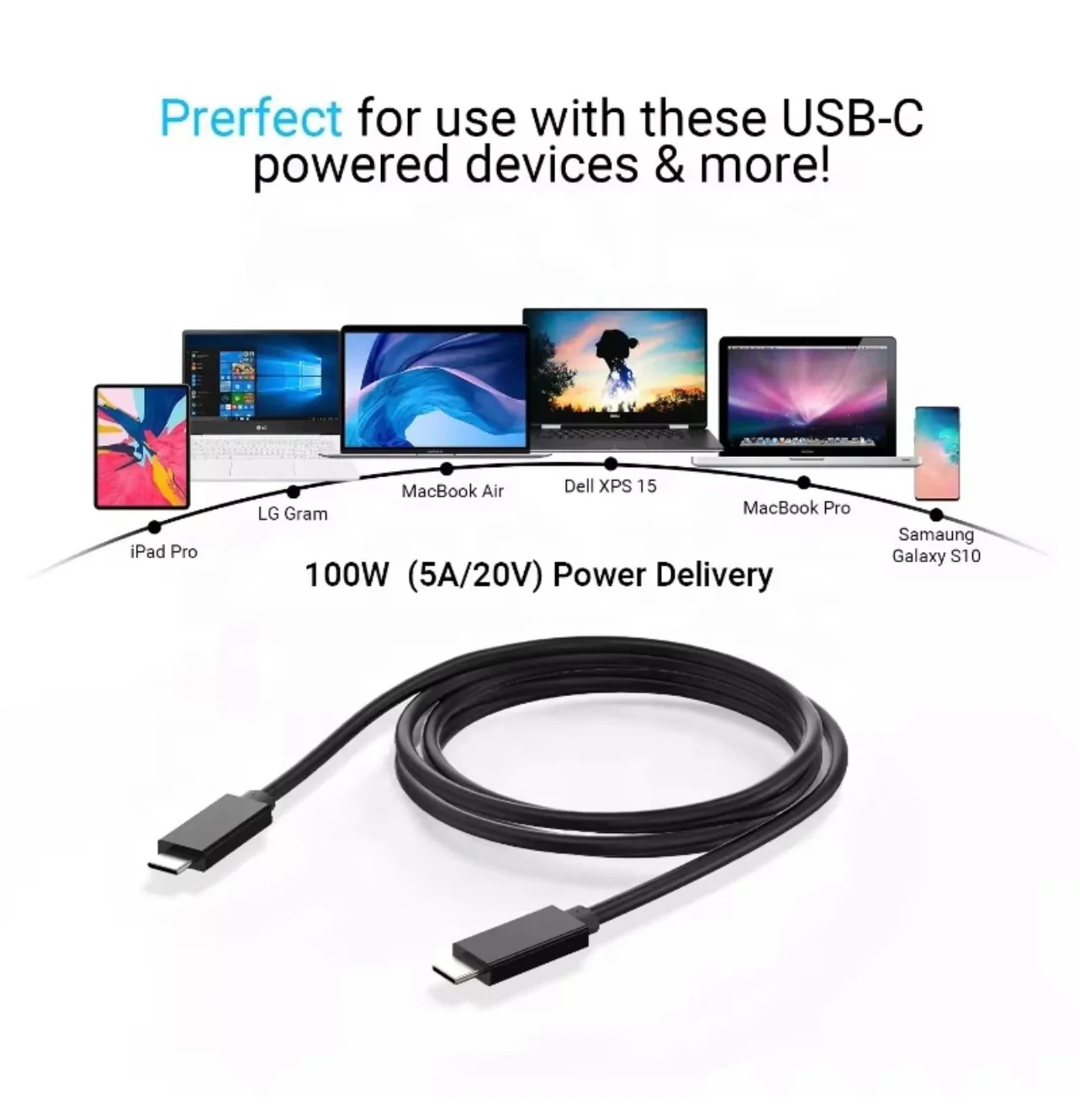 Dsynk Gear Type C to Type C 60W Cable for Smartphones, Tablets, Laptops, Macbook & other Type C devices, 480Mbps Data Sync (Black) - Image 6