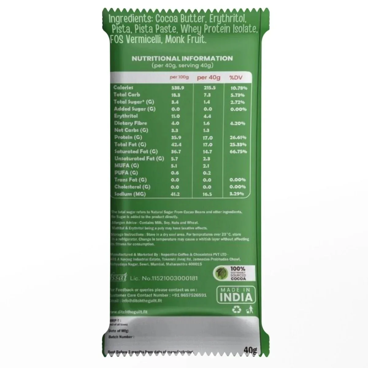 Dubai Pista Protein Cheesecake Brownie • 16g Protein • Sugar Free High Protein Brownie • 40g - Image 2