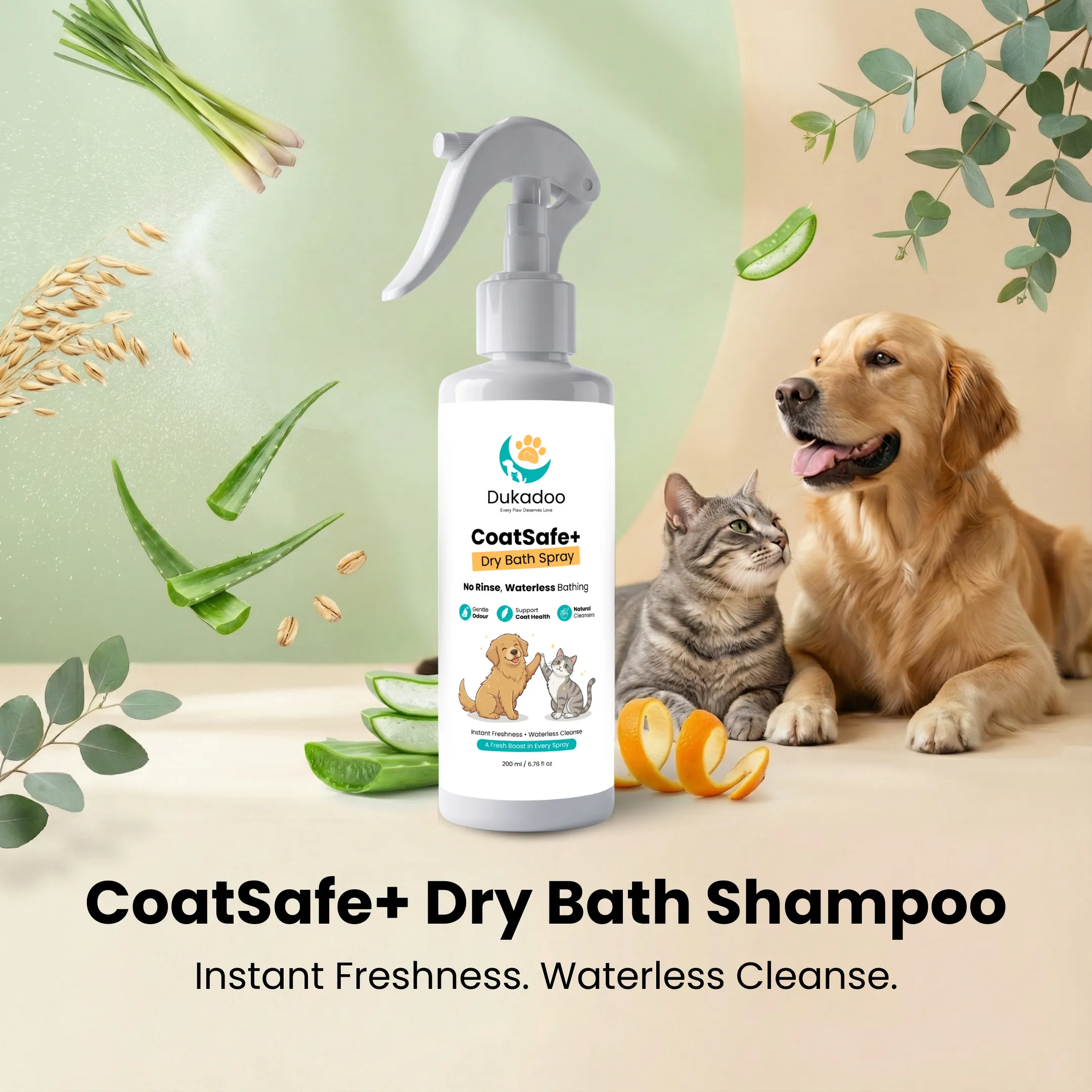 Dukadoo CoatSafe+ Waterless Pet Shampoo 200ml | Dry Bath No-Rinse Shampoo for Dogs & Cats | Instant Freshness & Odour Control | Gentle Daily Cleansing | Coat Care Spray - Image 4