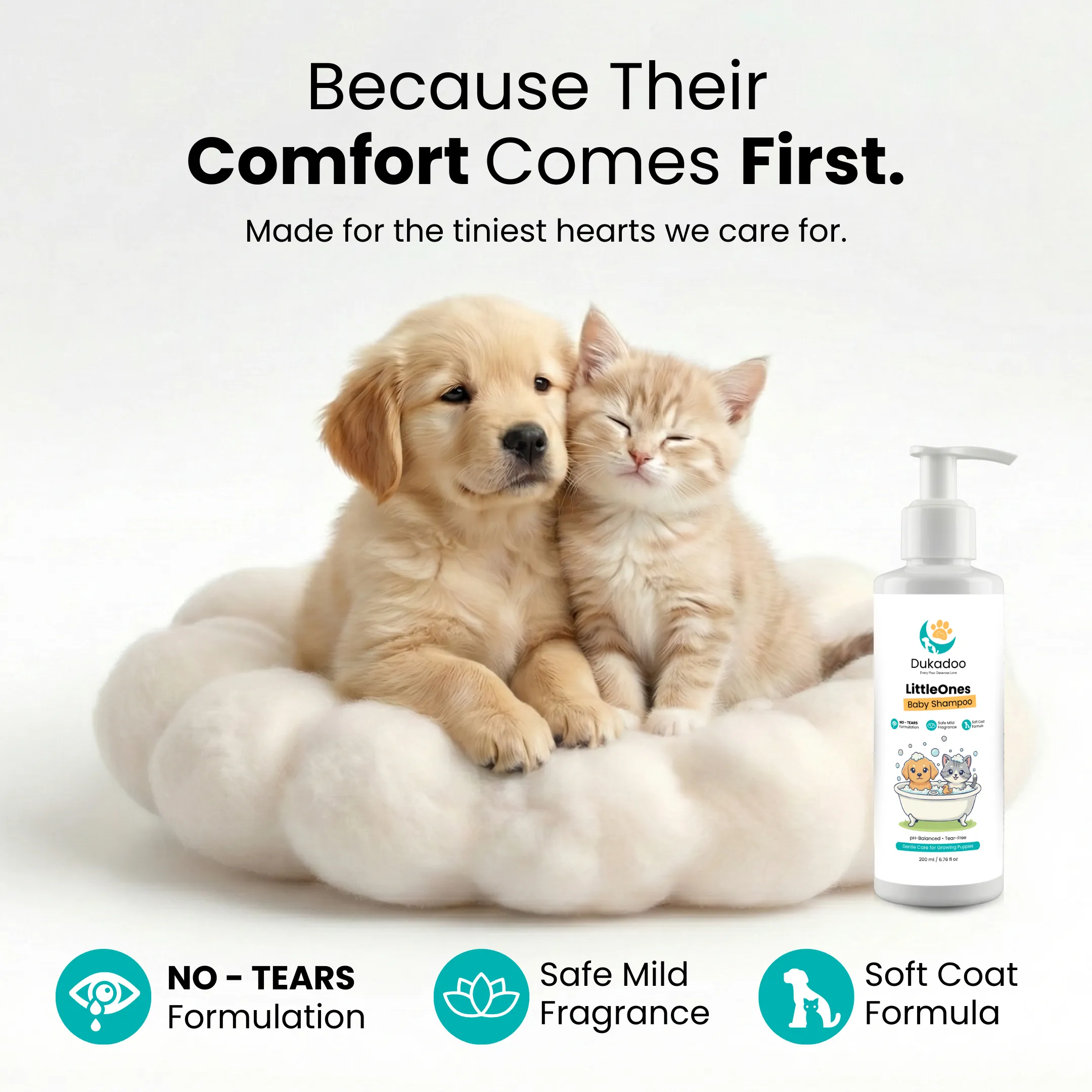 Dukadoo LittleOnes Baby Shampoo – 200ml | No-Tears, pH-Balanced Formula | Gentle Care for Puppies & Kittens | Soft Coat Cleansing | Mild Fragrance | for Dogs & Cats - Image 5