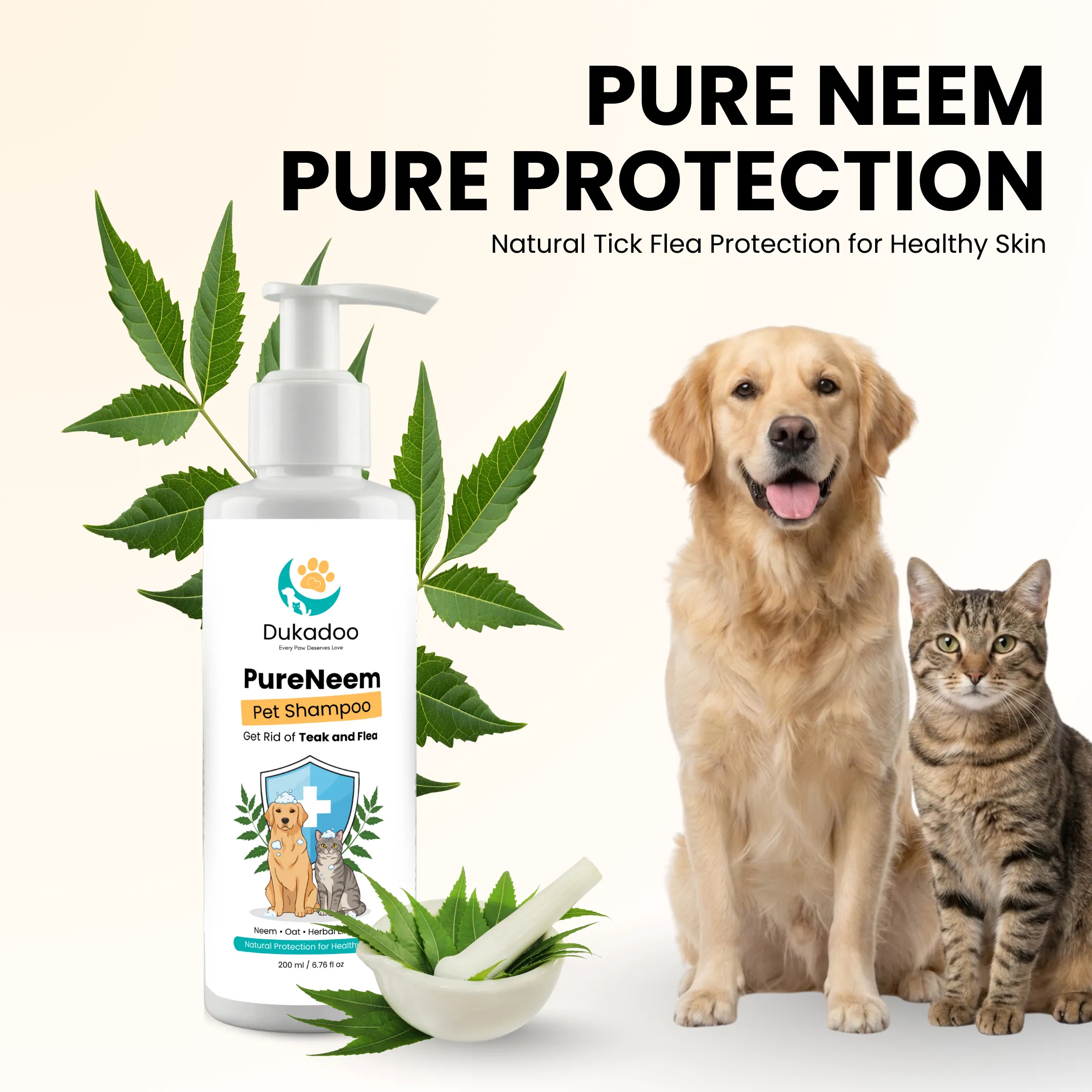 Dukadoo PureNeem Pet Shampoo 200ml | Neem Herbal Dog & Cat Shampoo | Helps Reduce Itching | Supports Skin & Coat Health | Anti-Microbial Cleansing Formula | Gentle Pet Bath Wash | Pack of 1 - Image 4