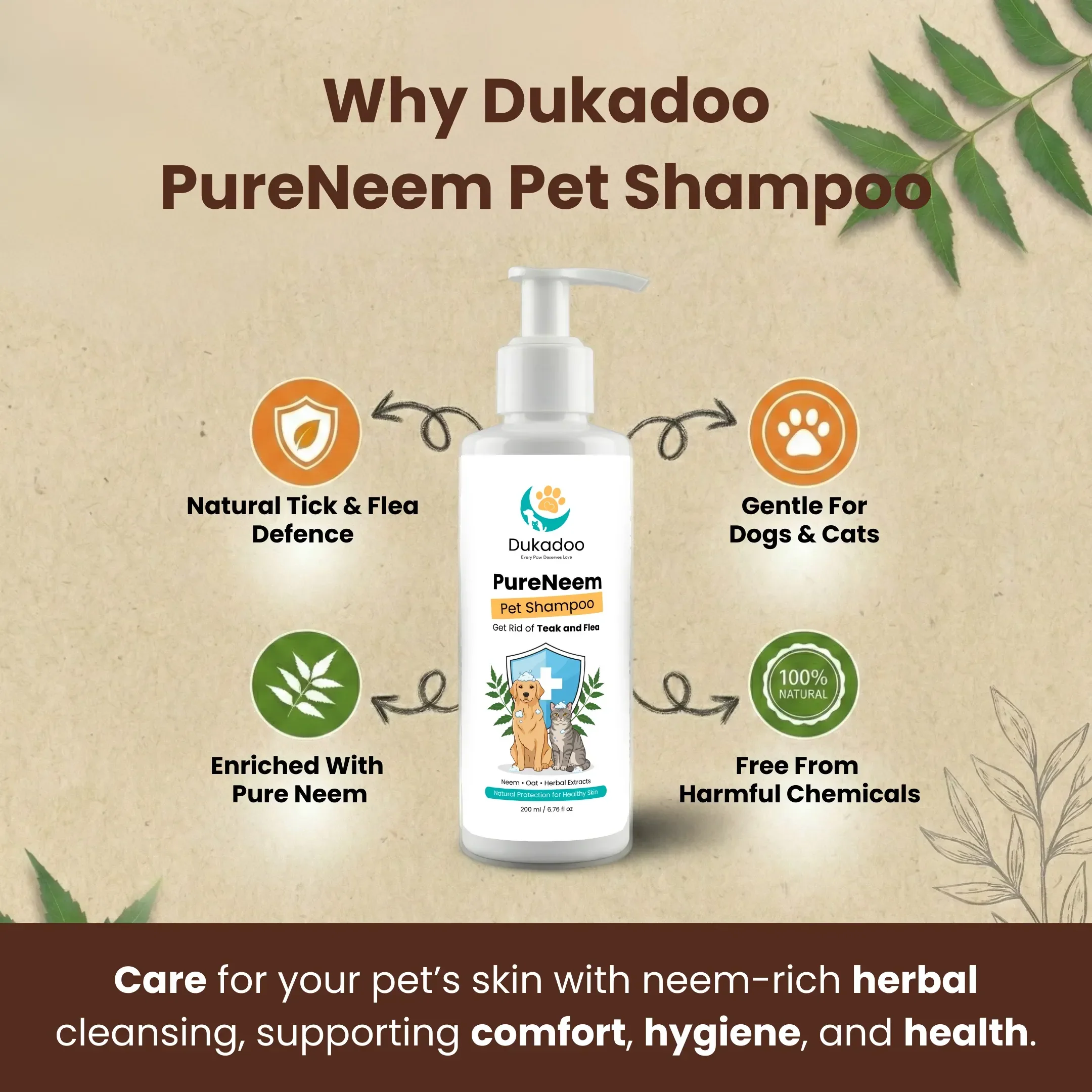 Dukadoo PureNeem Pet Shampoo 200ml | Neem Herbal Dog & Cat Shampoo | Helps Reduce Itching | Supports Skin & Coat Health | Anti-Microbial Cleansing Formula | Gentle Pet Bath Wash | Pack of 1 - Image 7