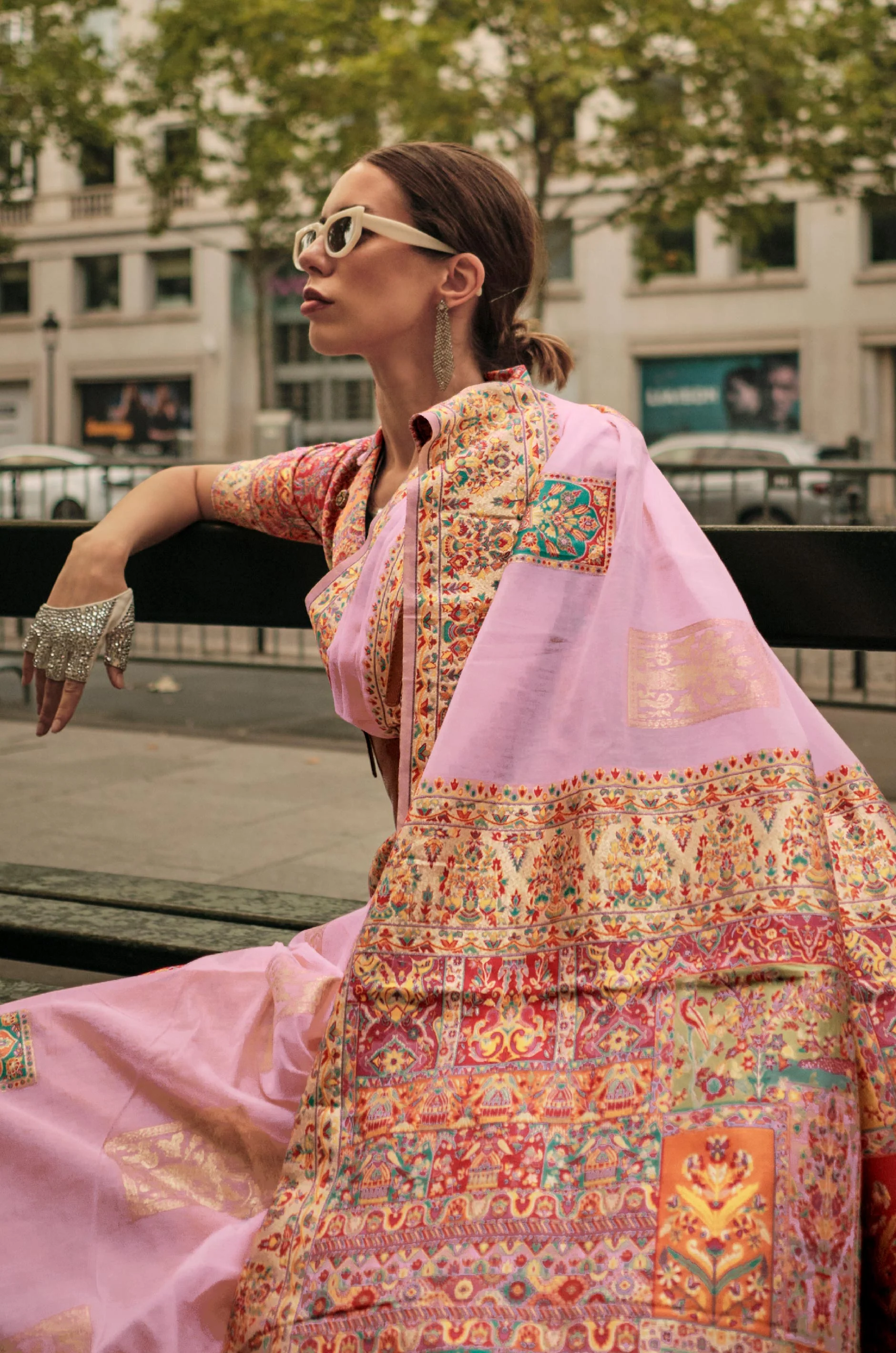 Dusty Pink Kashmiri Modal Silk Saree - Image 2