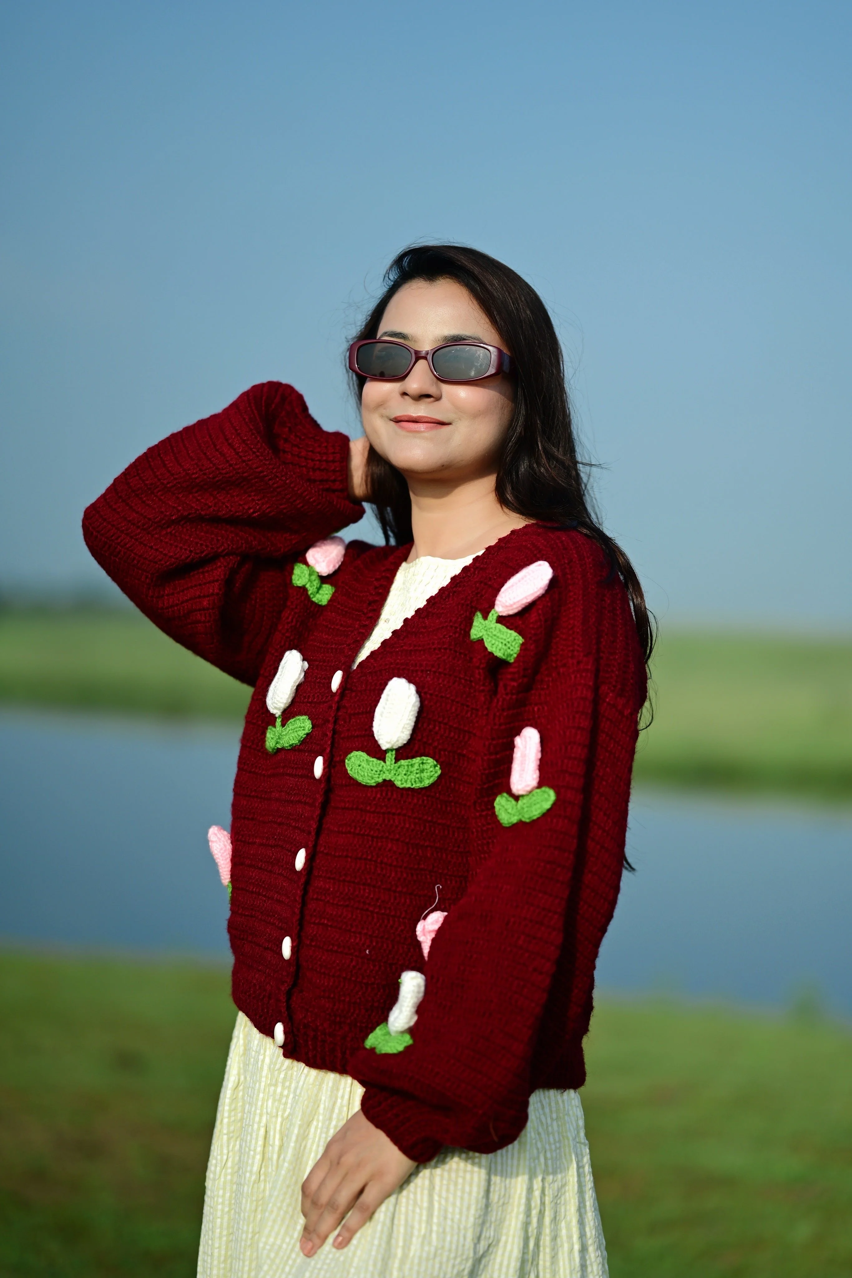 Dutch Flower Cardigan - Maroon - Image 14