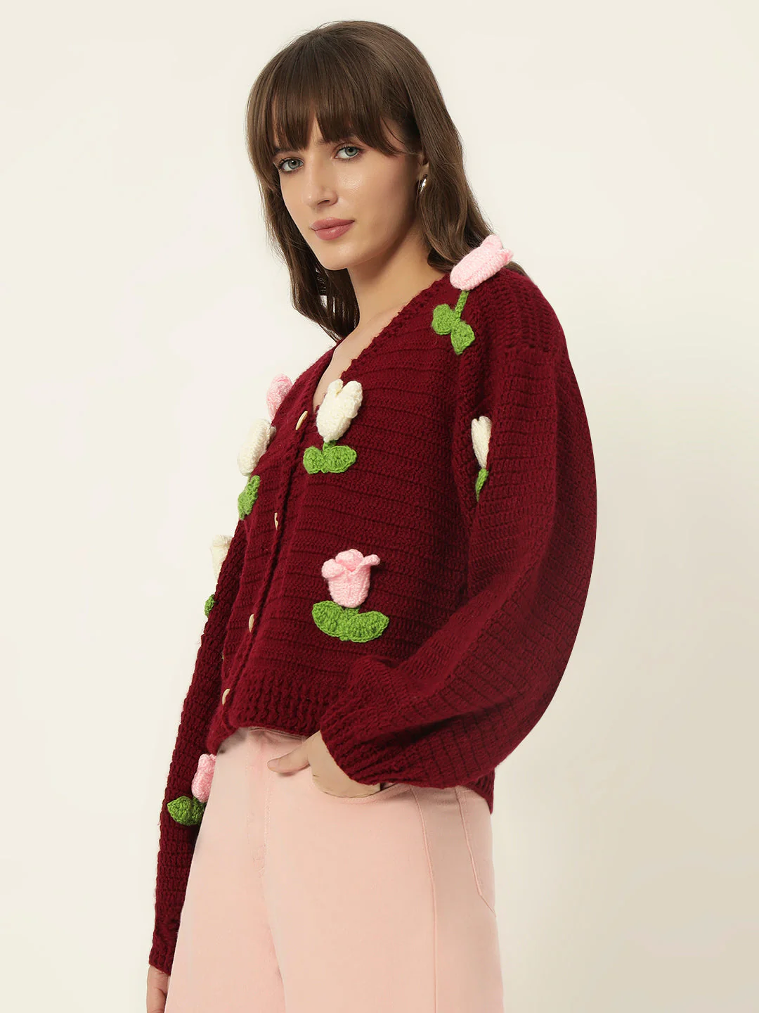 Dutch Flower Cardigan - Maroon - Image 4