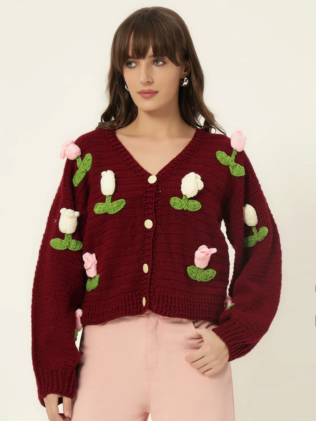 Dutch Flower Cardigan - Maroon - Image 5