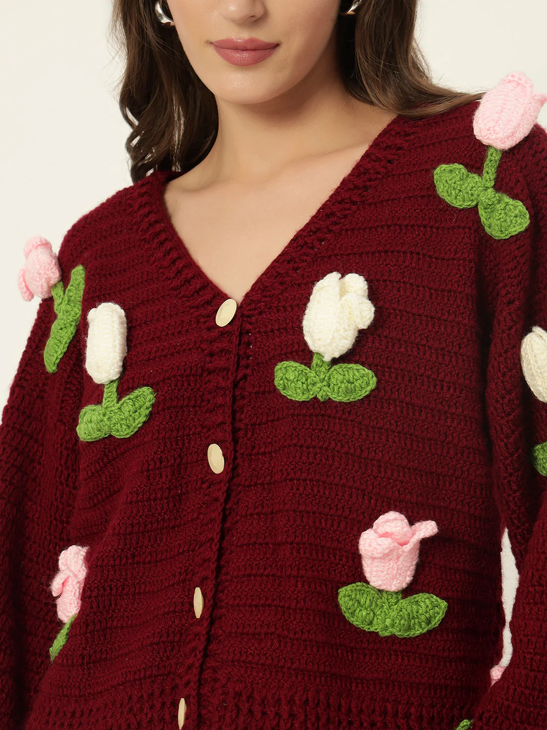 Dutch Flower Cardigan - Maroon - Image 8
