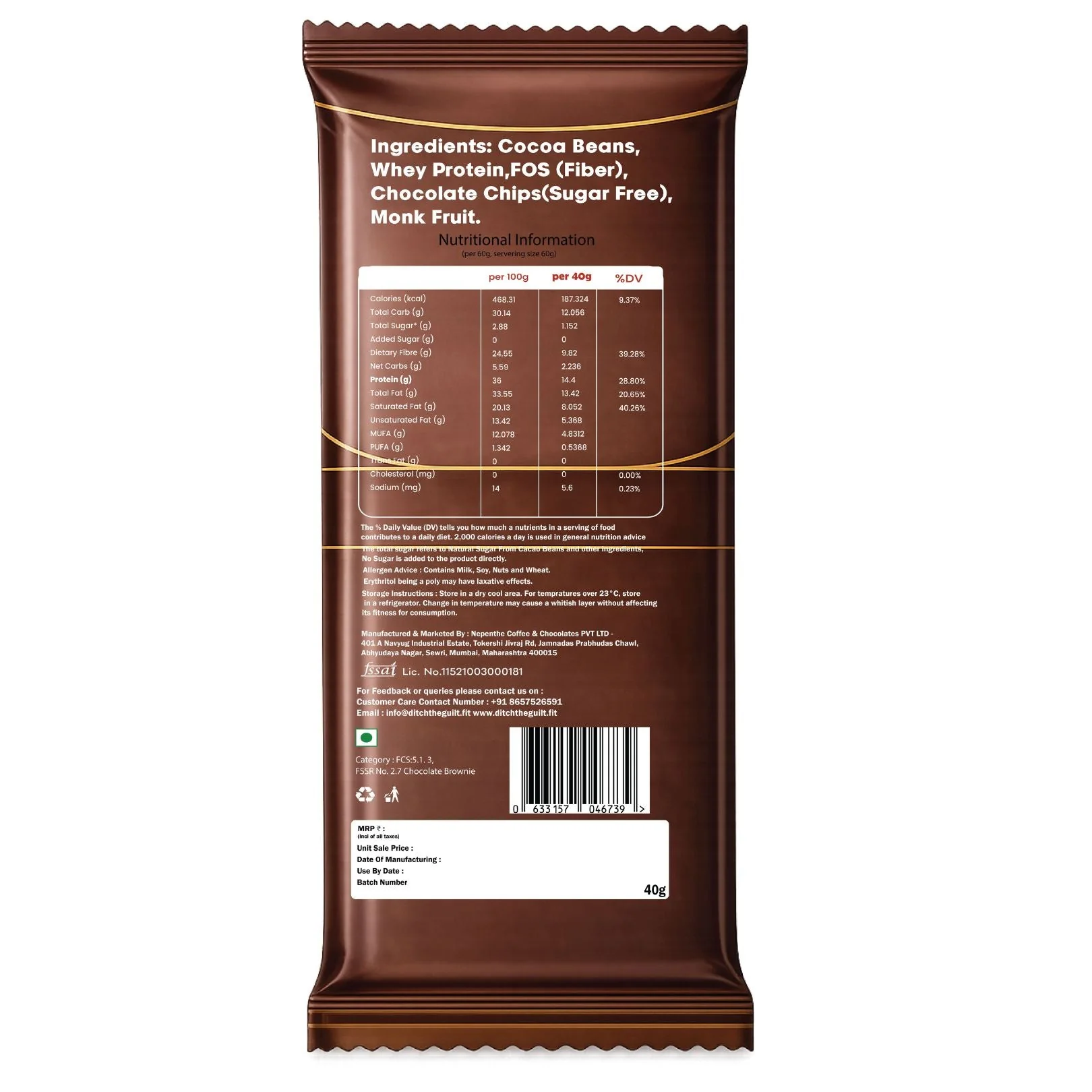 Dutch Truffle Protein Brownie • 15g Protein • Sugar Free High Protein Brownies • 40g - Image 2