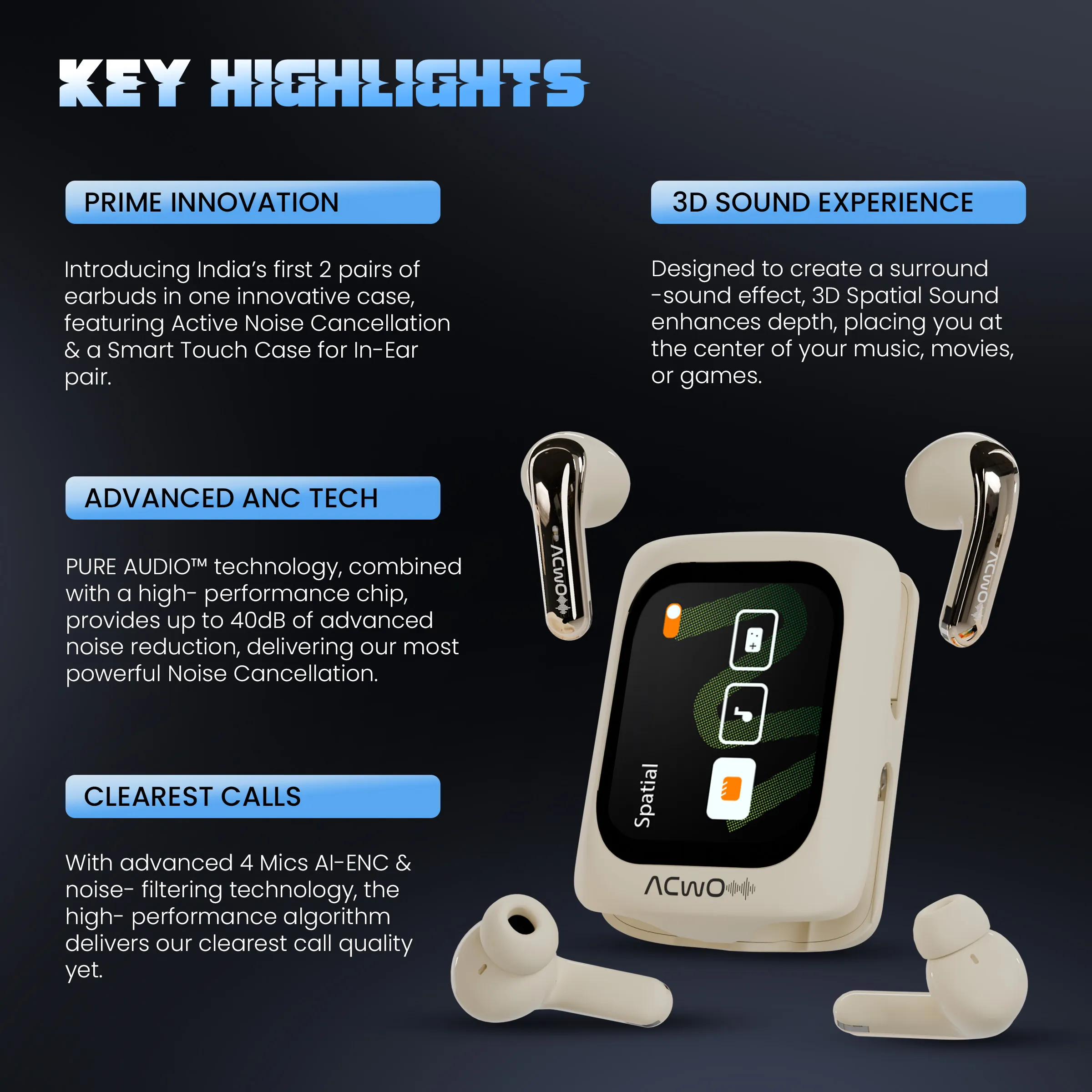 Dwots Fire Prime - IndiaS First 4 Earbuds In 1 Case With Advanced Anc + Smart Touch Screen Display Black - Image 12