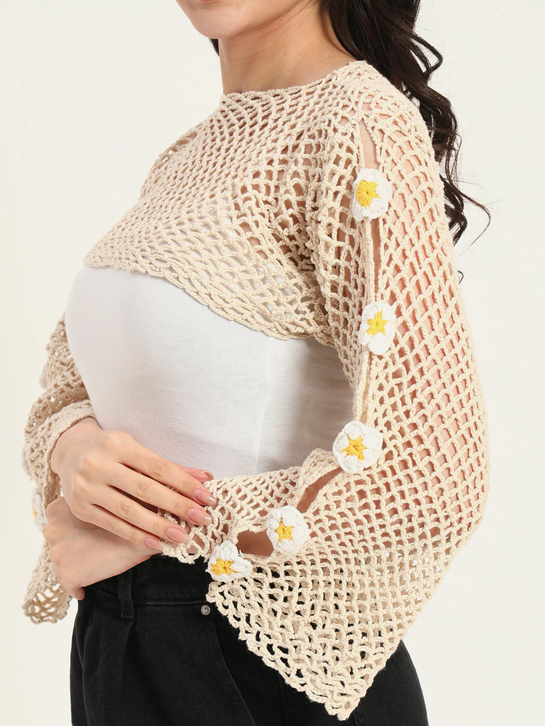 Earth Knot H-Mesh Handmade Top - BeigeWhite - Image 4