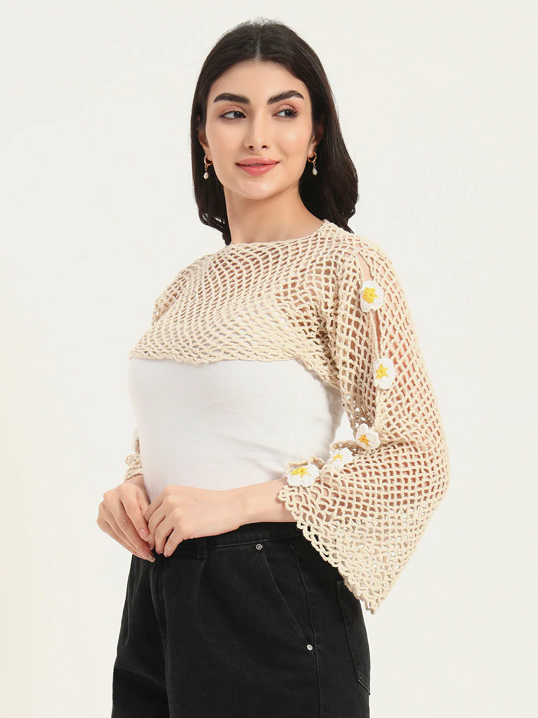 Earth Knot H-Mesh Handmade Top - BeigeWhite - Image 6