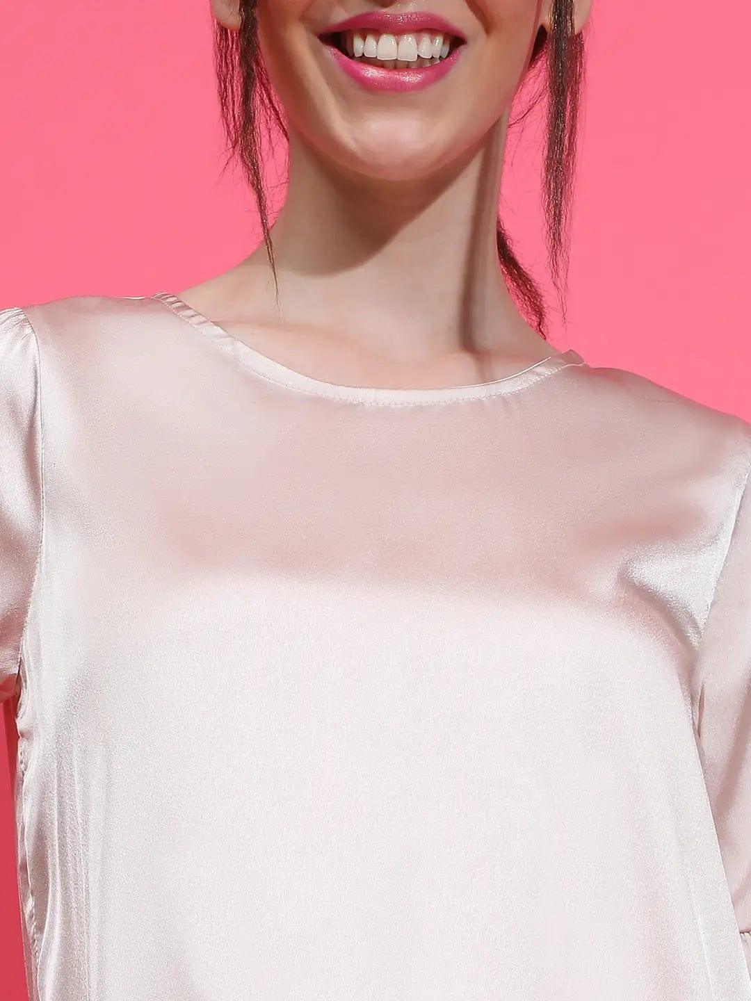 Easy Light Pink Lace Detail Nightwear Satin Women Top - Image 6