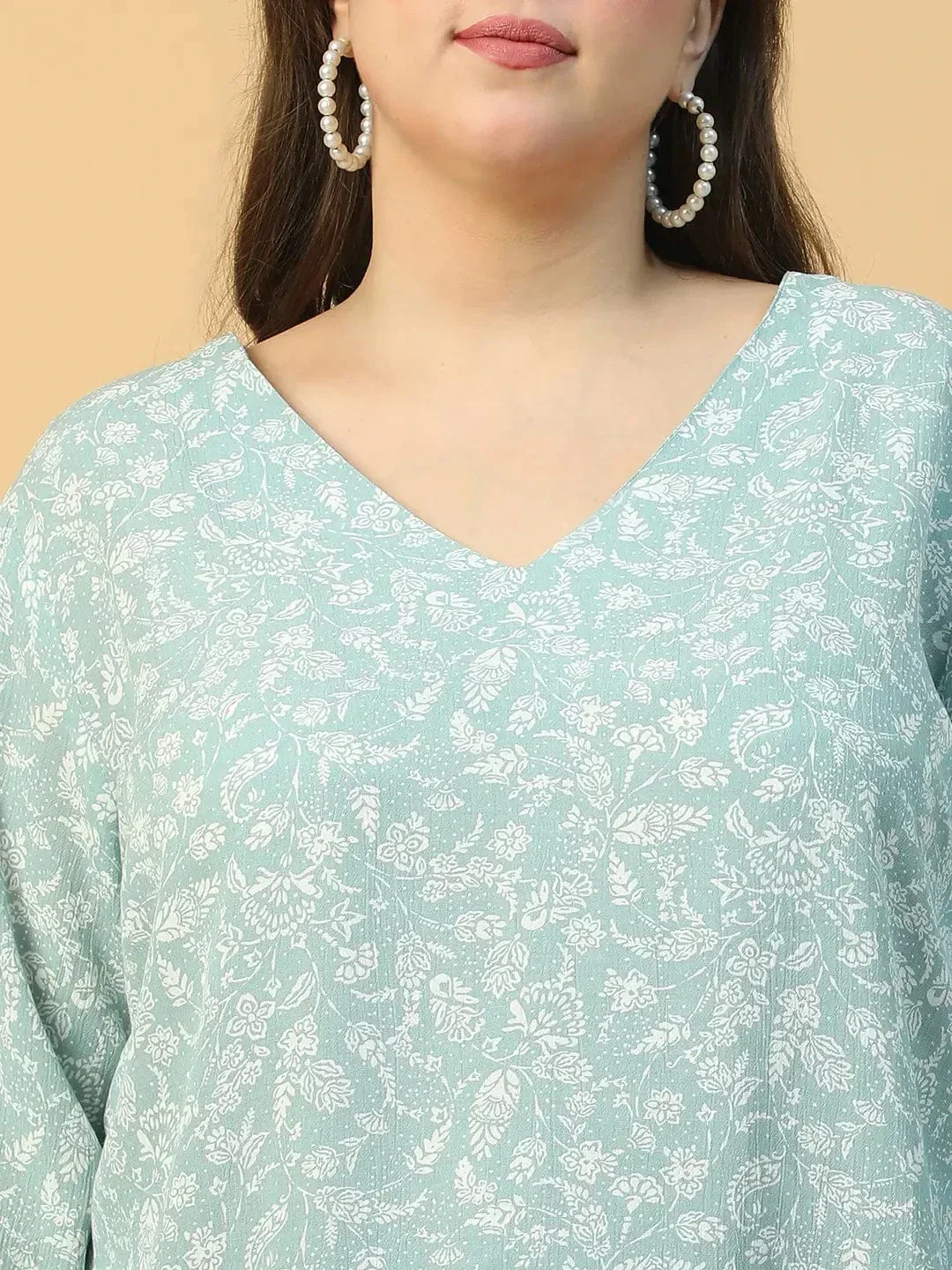 Eccentric Blue Floral Print Long Sleeve With Tie-up Detail Plus Size WomenTop - Image 7