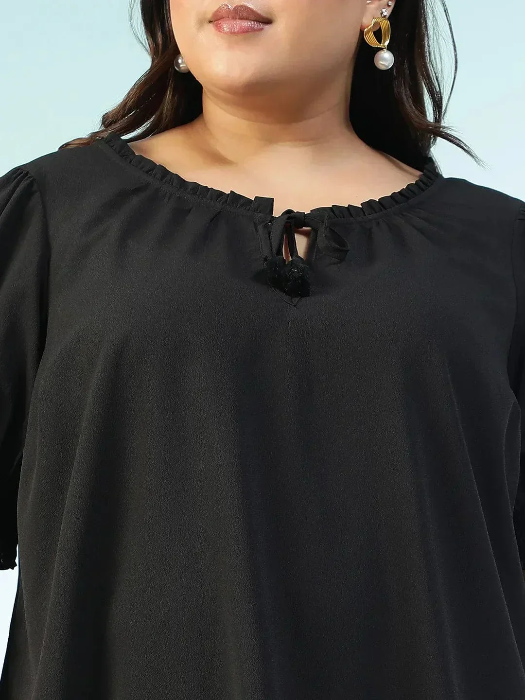 Edgefit Black Ruffle & Tie -Up Detail Short Sleeve Plus Size Women Top - Image 6