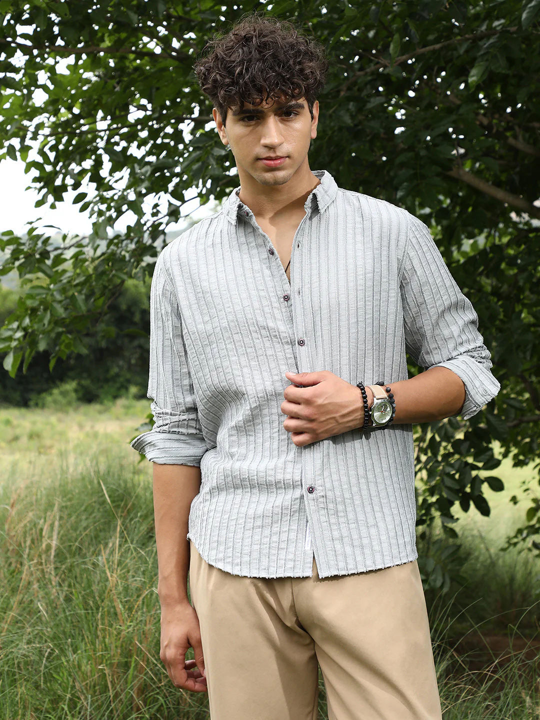 Edgy-Stripe Jacquard Shirt - Image 2