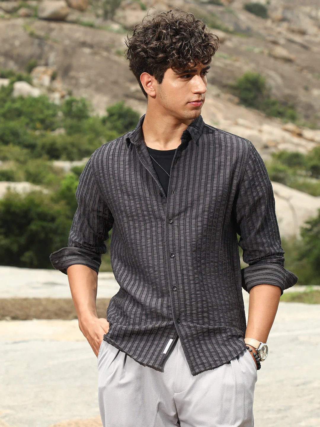 Edgy-Stripe Jacquard Shirt - Image 2