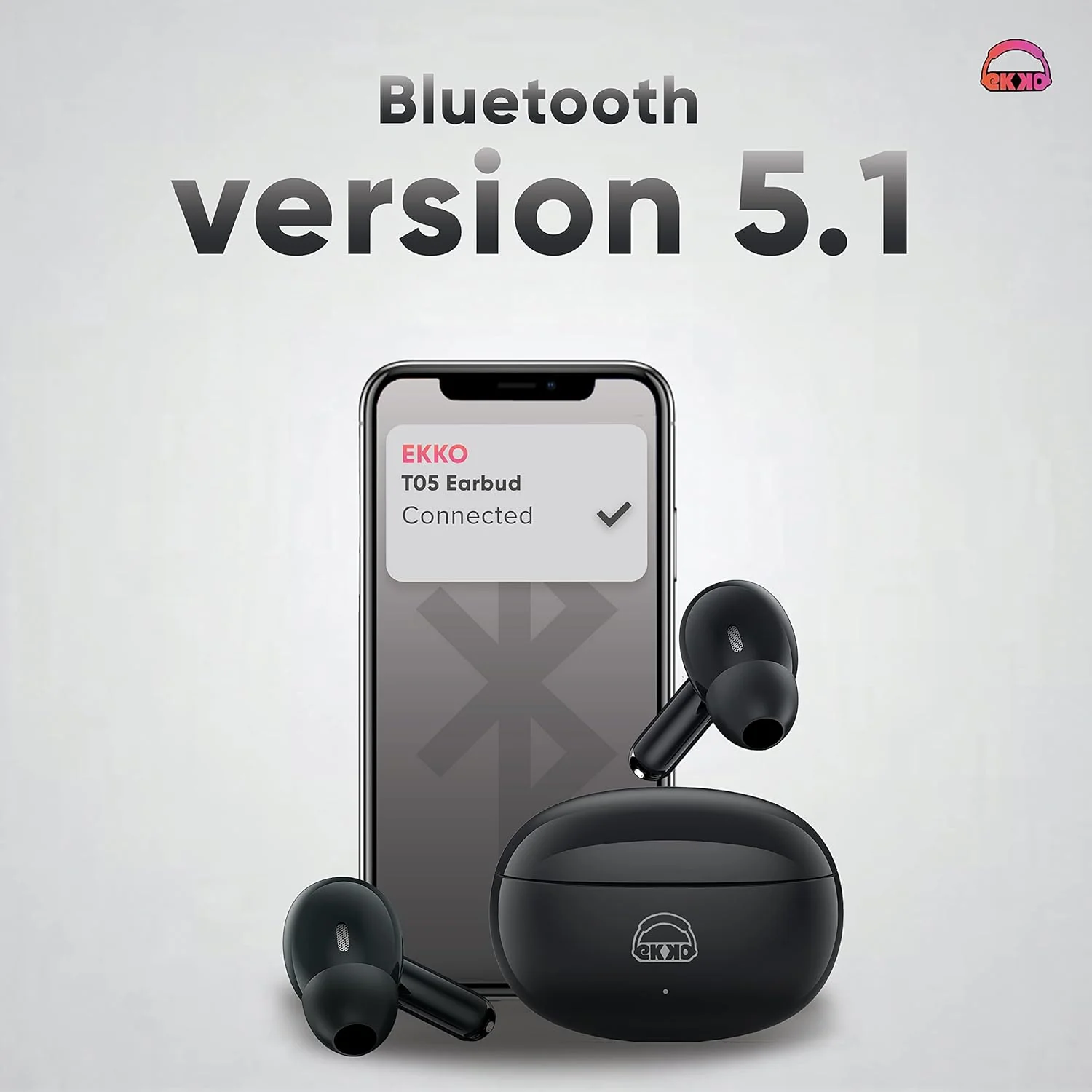 EKKO Earbeats T05 TWS: ENC Call Noise Cancellation, Twin Connect, 10MM Driver, Massive Bass, Water Resistance, Siri & Google Assistant (Black) - Image 7