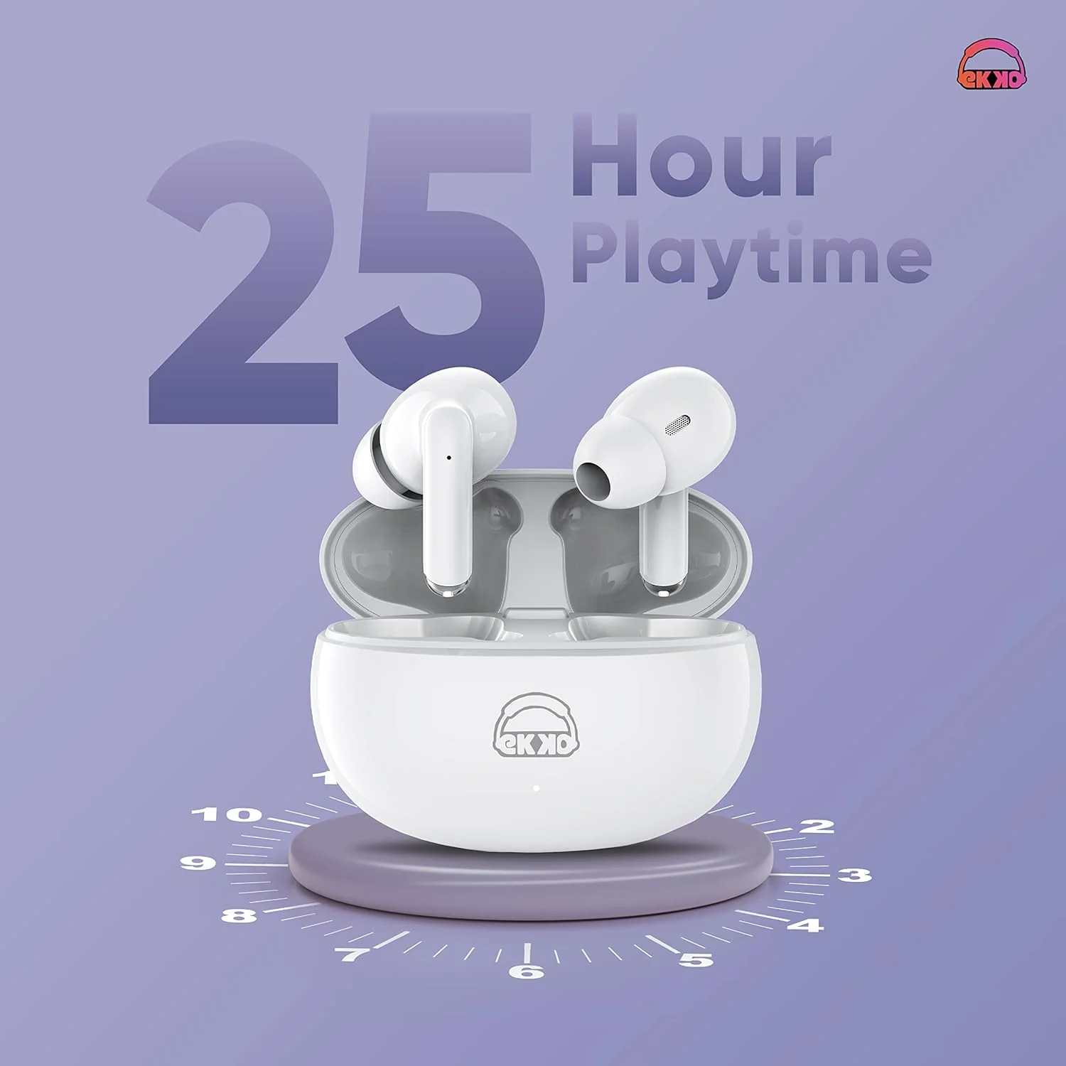 EKKO Earbeats T05 TWS: ENC Call Noise Cancellation, Twin Connect, 10MM Driver, Massive Bass, Water Resistance, Siri & Google Assistant (White) - Image 3
