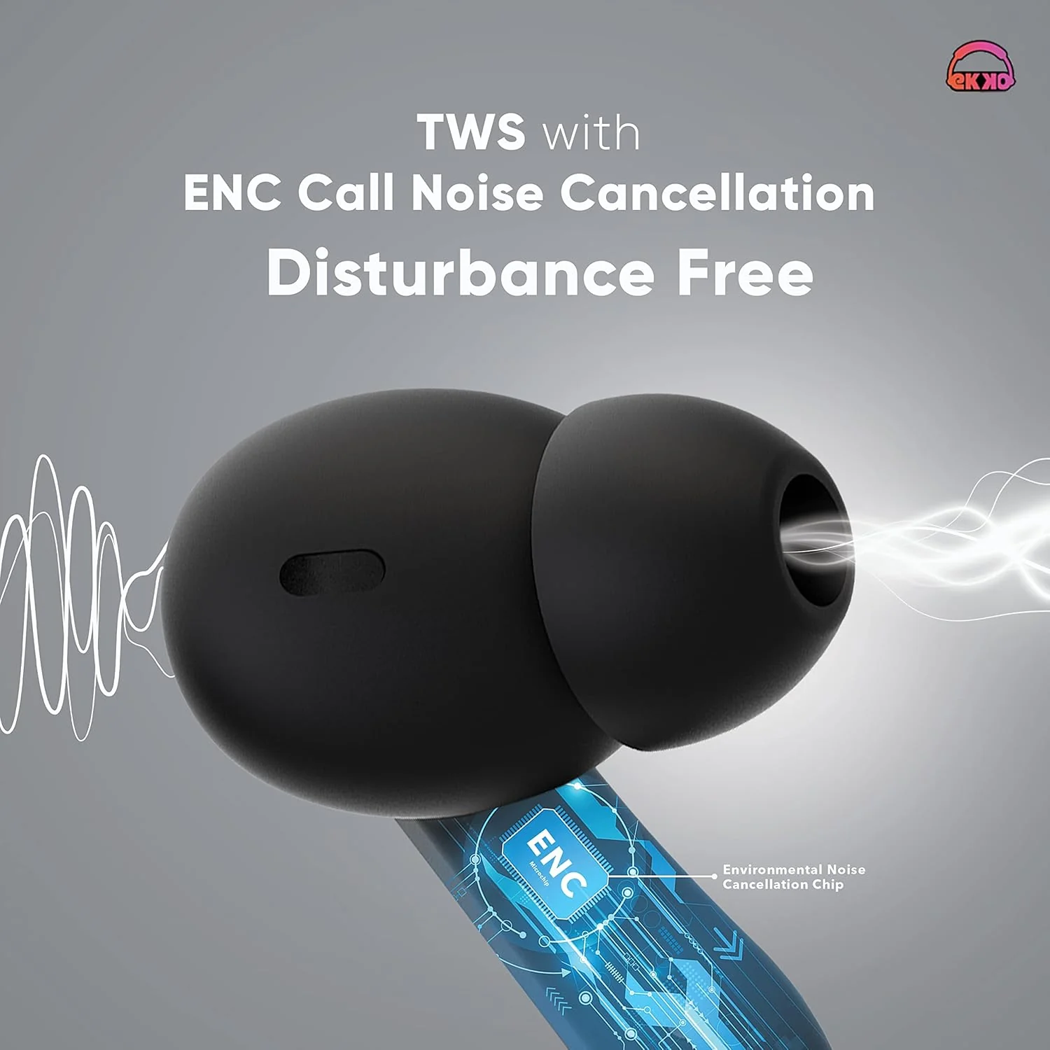 EKKO Earbeats T06: 10MM Driver, ENC Call Noise Cancellation, Touch Control, Massive Bass, IPX4 Water Resistancel TWS, Upto 60H Playtime, with Mic, Massive Bass, IPX4 Water Resistance (Black) - Image 5