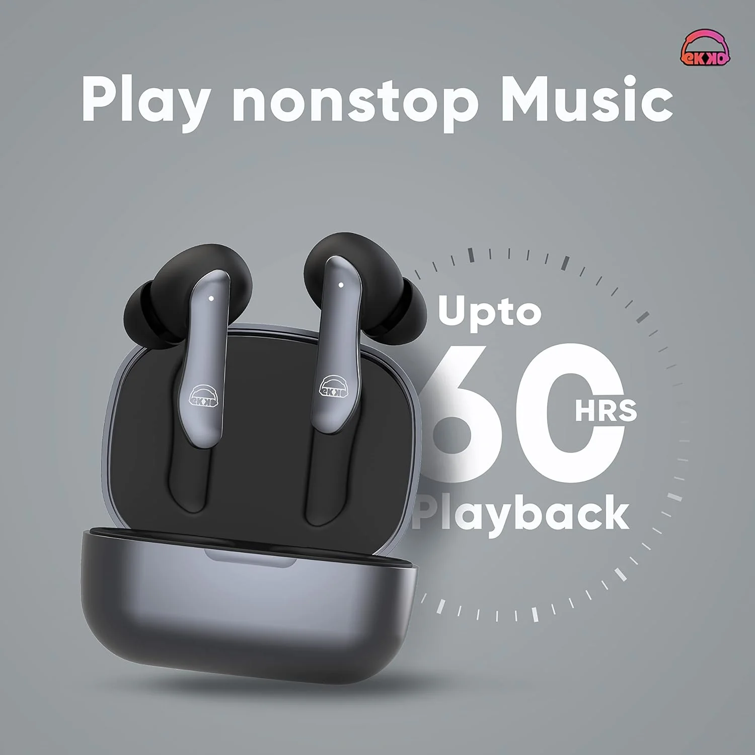 EKKO Earbeats T06: 10MM Driver, ENC Call Noise Cancellation, Touch Control, Massive Bass, IPX4 Water Resistancel TWS, Upto 60H Playtime, with Mic, Massive Bass, IPX4 Water Resistance (Black) - Image 6