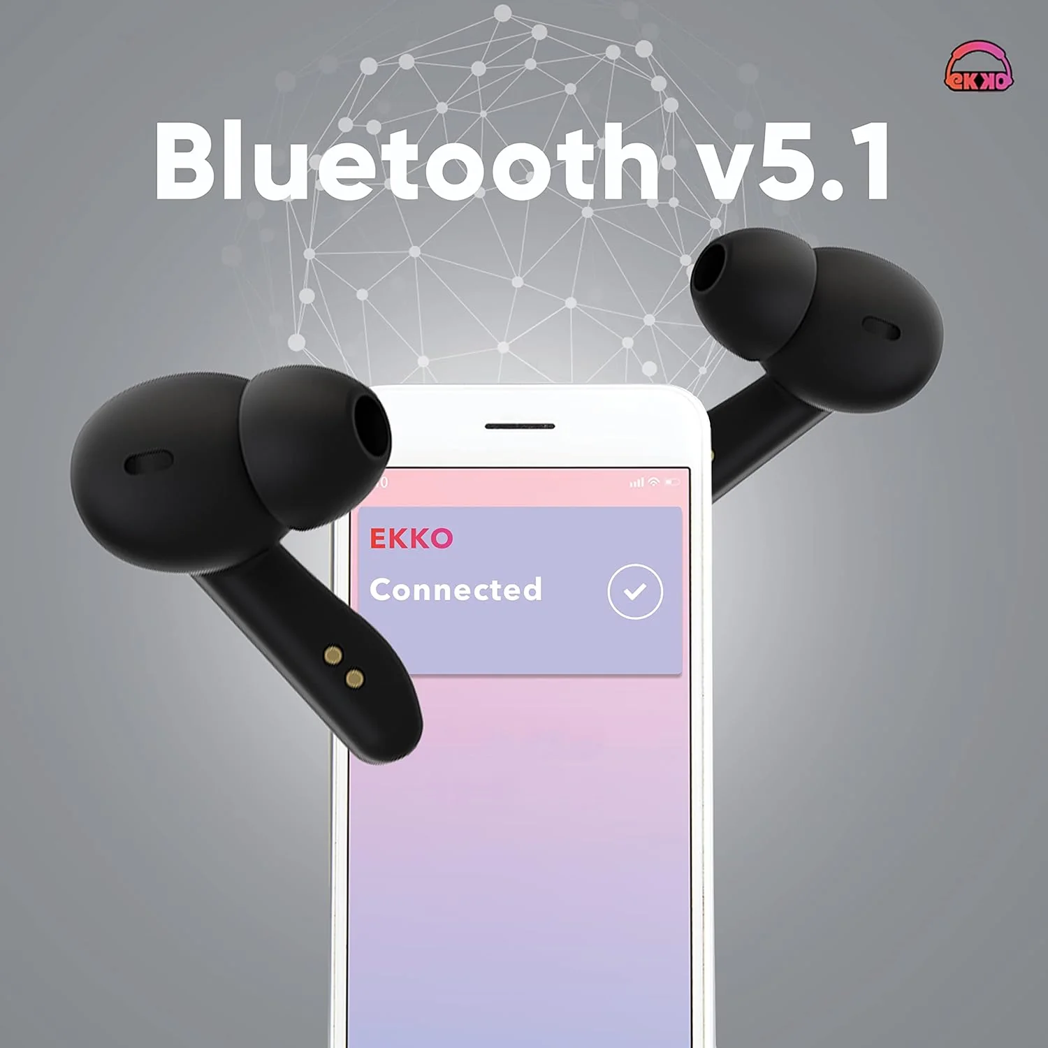 EKKO Earbeats T06: 10MM Driver, ENC Call Noise Cancellation, Touch Control, Massive Bass, IPX4 Water Resistancel TWS, Upto 60H Playtime, with Mic, Massive Bass, IPX4 Water Resistance (Black) - Image 7