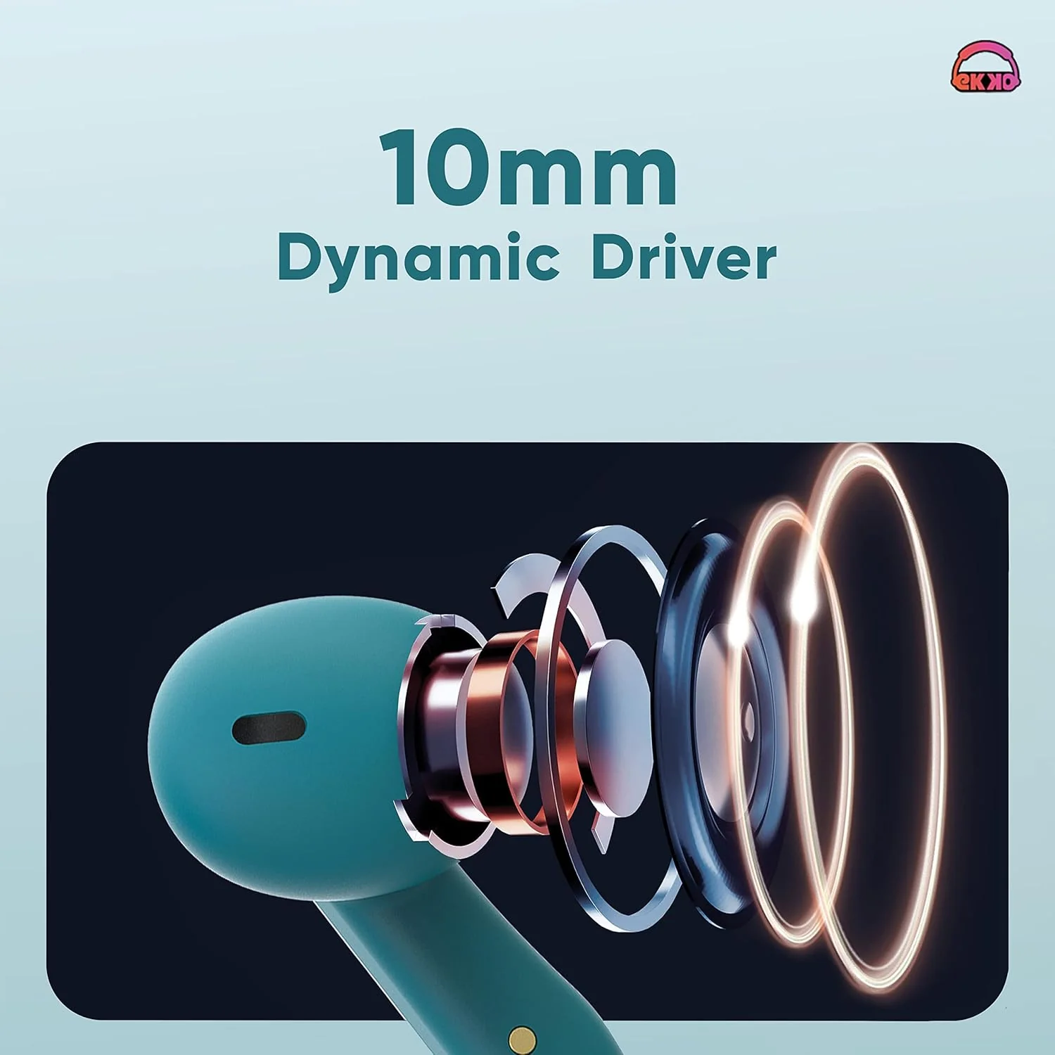 EKKO Earbeats T06: 10MM Driver, ENC Call Noise Cancellation, Touch Control, Massive Bass, IPX4 Water Resistancel TWS, Upto 60H Playtime, with Mic, Massive Bass, IPX4 Water Resistance (Green) - Image 6