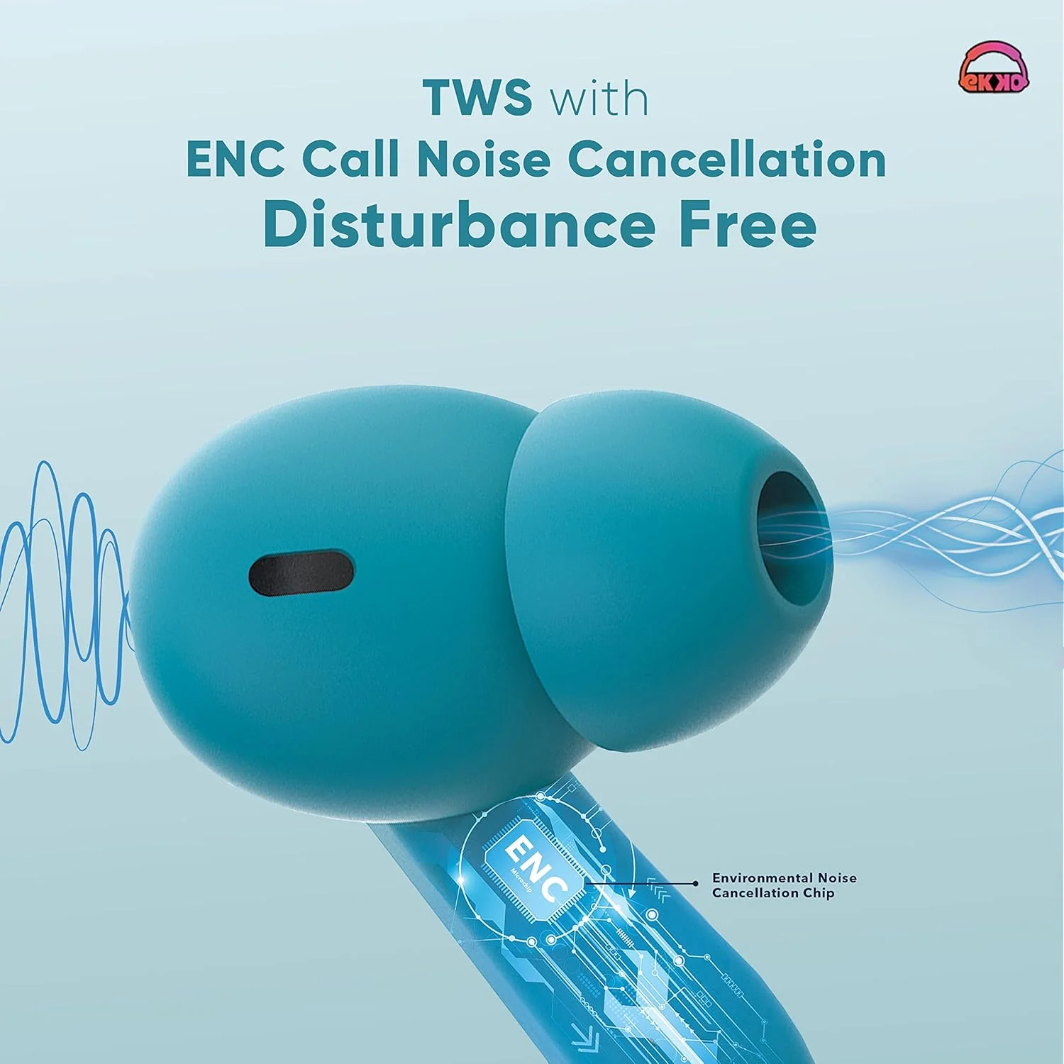 EKKO Earbeats T06: 10MM Driver, ENC Call Noise Cancellation, Touch Control, Massive Bass, IPX4 Water Resistancel TWS, Upto 60H Playtime, with Mic, Massive Bass, IPX4 Water Resistance (Green) - Image 8