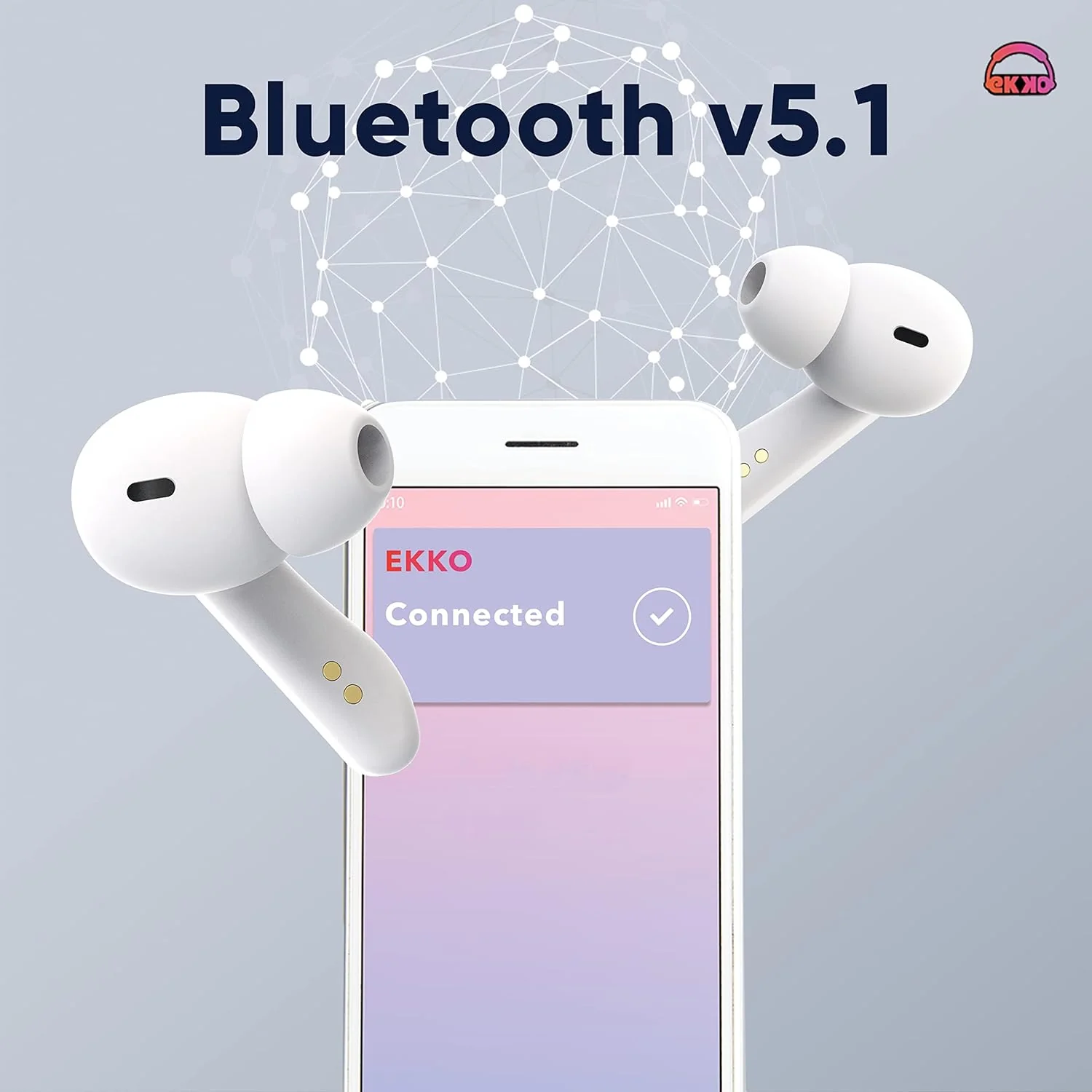 EKKO Earbeats T06: Upto 60H Playtime, 10MM Driver, ENC Call Noise Cancellation, Touch Control, Massive Bass, IPX4 Water Resistancel TWS, with Mic, Massive Bass, IPX4 Water Resistance (White) - Image 5