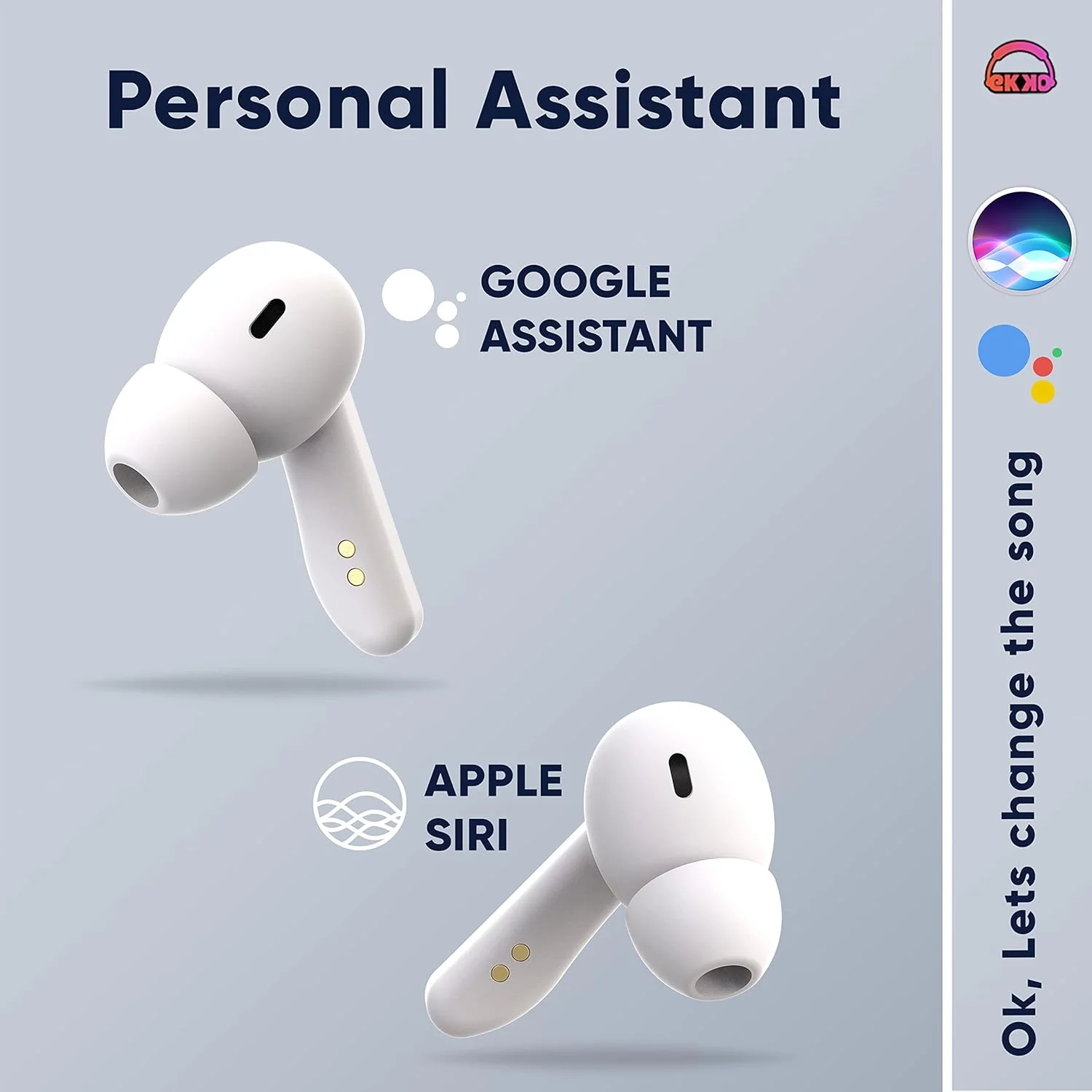 EKKO Earbeats T06: Upto 60H Playtime, 10MM Driver, ENC Call Noise Cancellation, Touch Control, Massive Bass, IPX4 Water Resistancel TWS, with Mic, Massive Bass, IPX4 Water Resistance (White) - Image 6