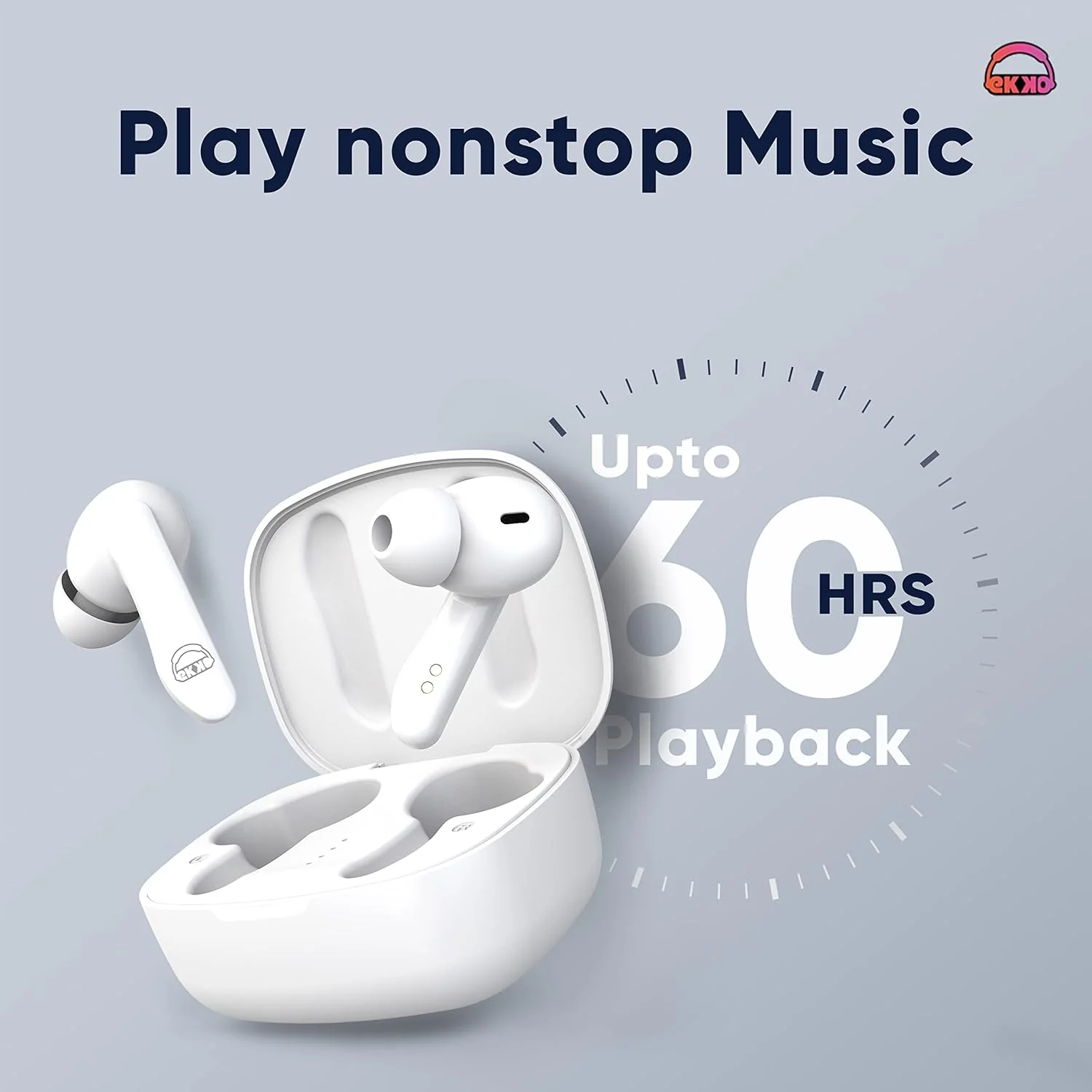 EKKO Earbeats T06: Upto 60H Playtime, 10MM Driver, ENC Call Noise Cancellation, Touch Control, Massive Bass, IPX4 Water Resistancel TWS, with Mic, Massive Bass, IPX4 Water Resistance (White) - Image 9