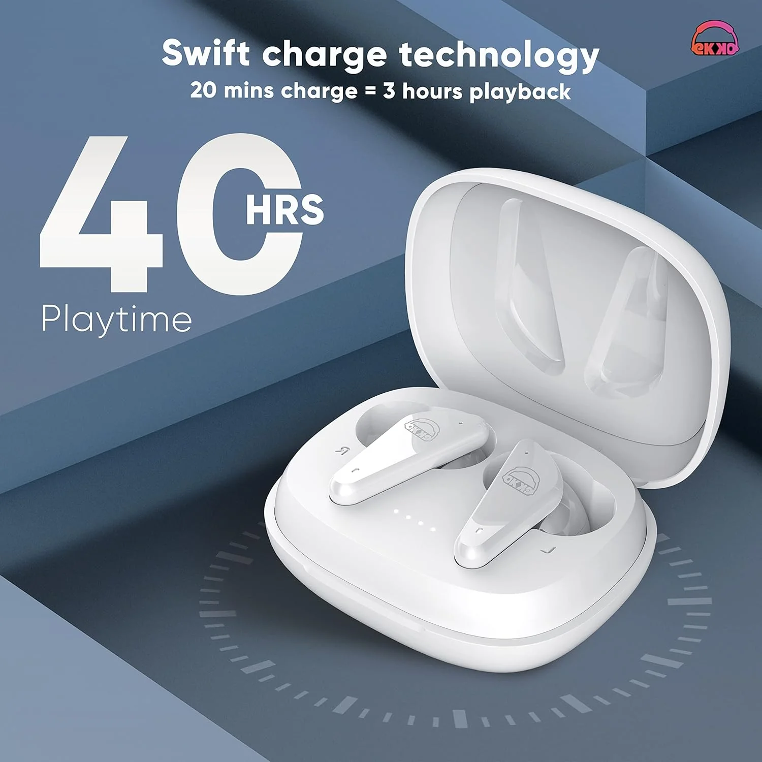 EKKO Earbeats T09: Mic, ENC Call Noise Cancellation, 40H Playtime, 10MM Driver, Twin Connect, Maxx Bass, Water Resistance (White) - Image 6