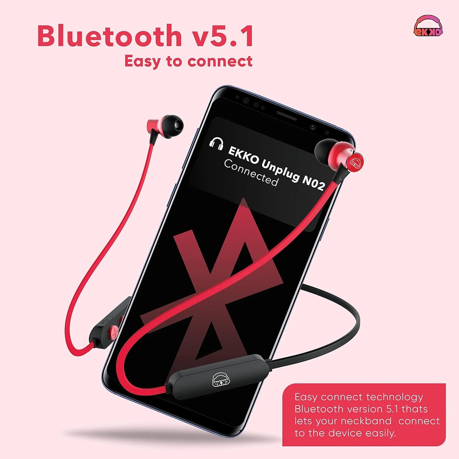 EKKO Unplug N02 Neckband with Super Sound Heavy Bass, Playback time Upto 15 Hours, Max BASS, TwinConnect, Siri & Google Assistant Activate (Red) - Image 6