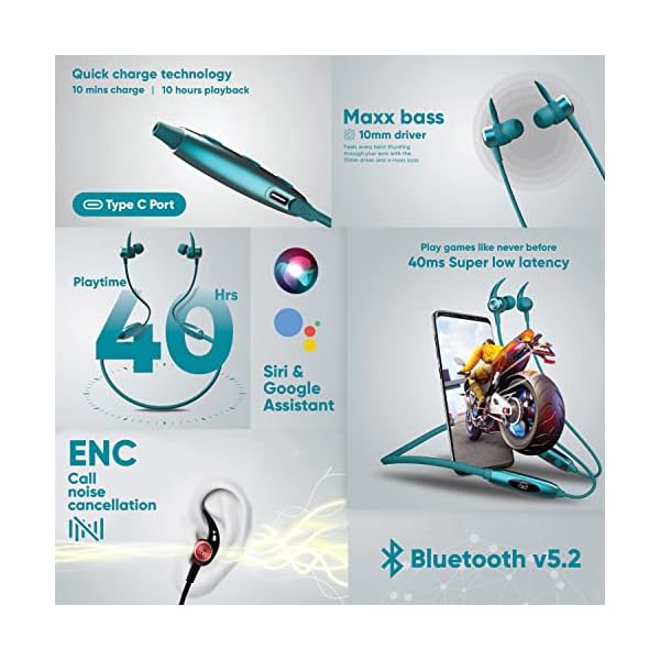 EKKO Unplug N03 Neckband: Top-tier ENC, 40ms Latency, 15-Hour Playback, Max Bass, Twin Connect, Siri & Google Assistant (Blue) - Image 2