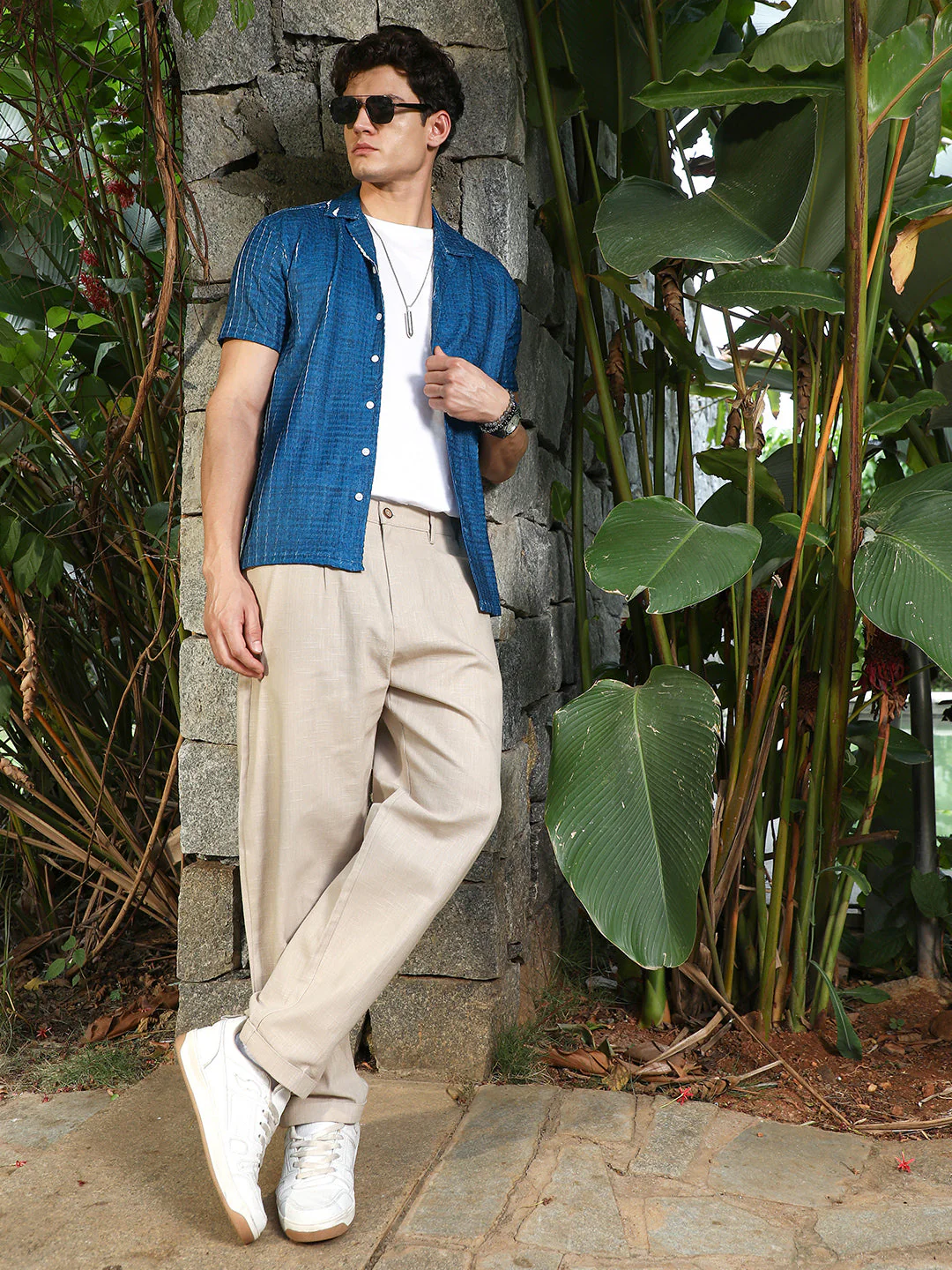 Electric Blue Dye-Textured Cuban Oversized Shirt - Image 6