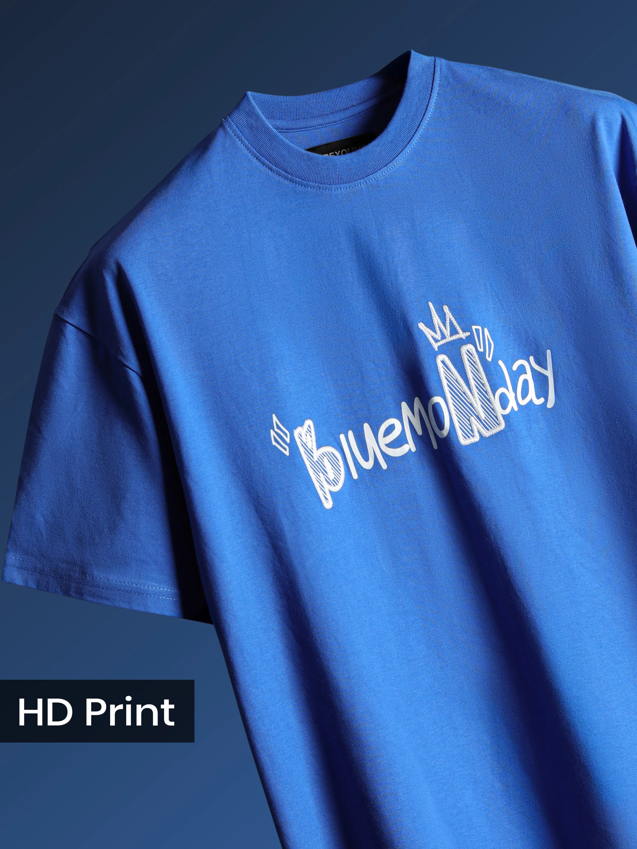 Electric Blue Monday Graphic HD Print T-shirt - Image 6