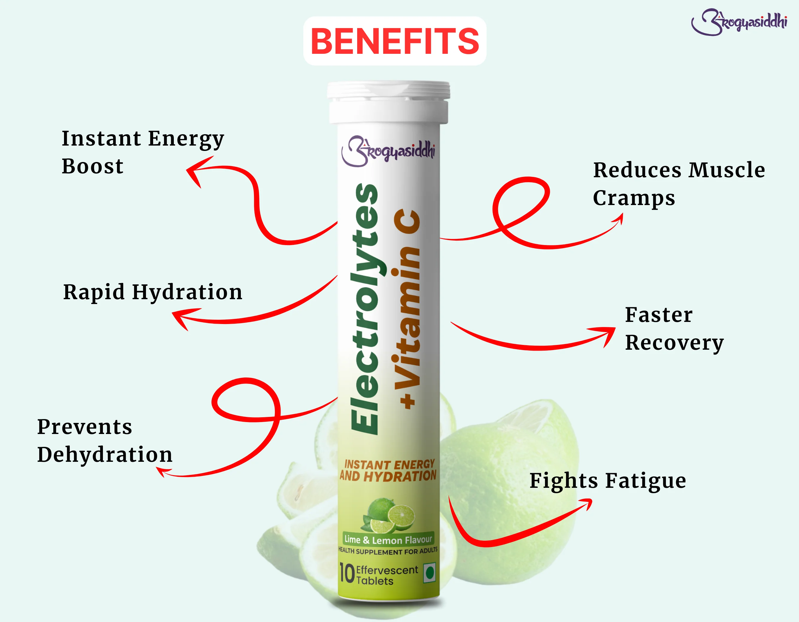 Electrolytes with Vitamin C for Instant Energy and Hydration, Lime&Lemon Drink, 10 Effervescent Tablets - Image 3