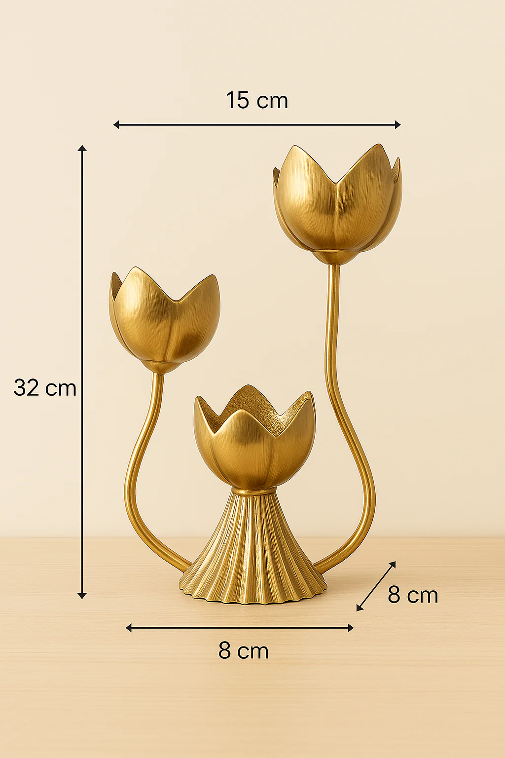 Elegant Brass Lotus Flower Candle Stand – 3-Arm Decorative Candelabra for Home Décor - Image 2