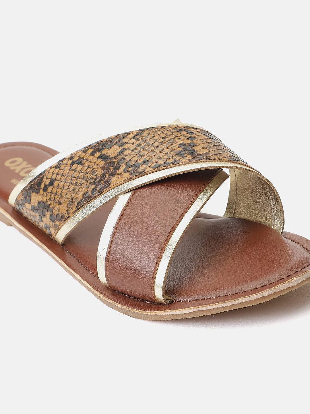Elegant Brown Animal Print Cross Strap Open Back Sandals - Image 5