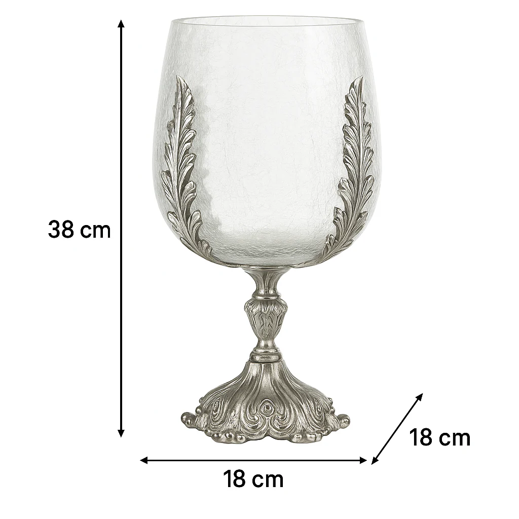 Elegant Crackle Glass Candle Holder Stand with Ornate Silver Base - Image 5
