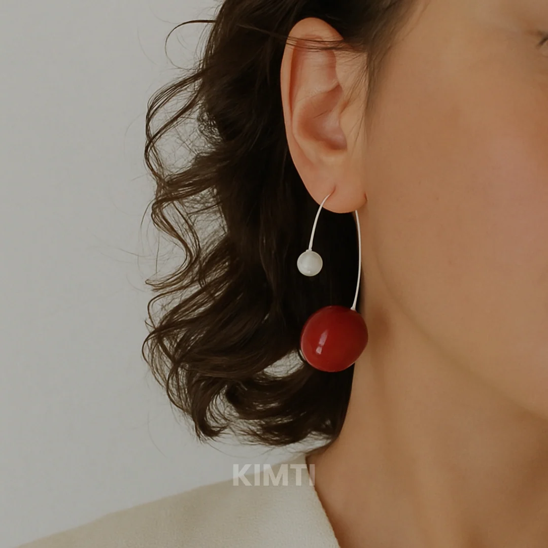 Elite Pearl Red Cherry Earring - Image 3