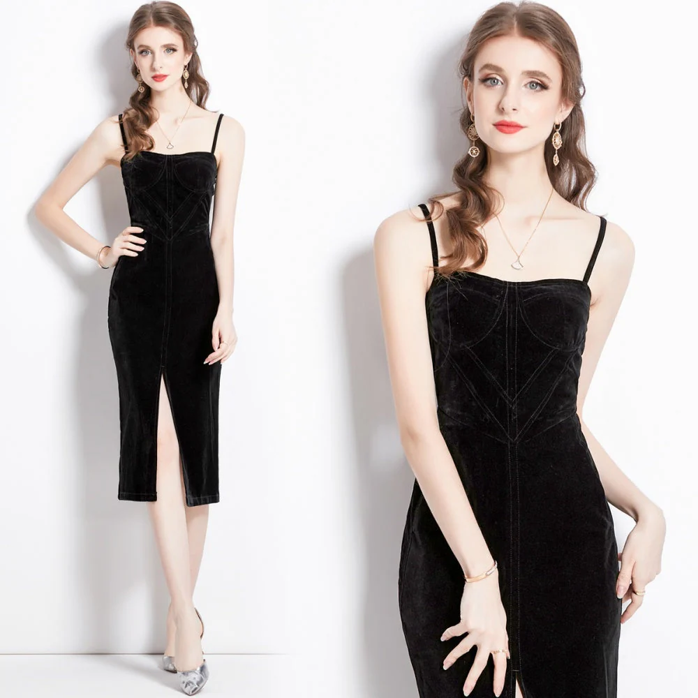 Elora Velvet Slit Corset Dress